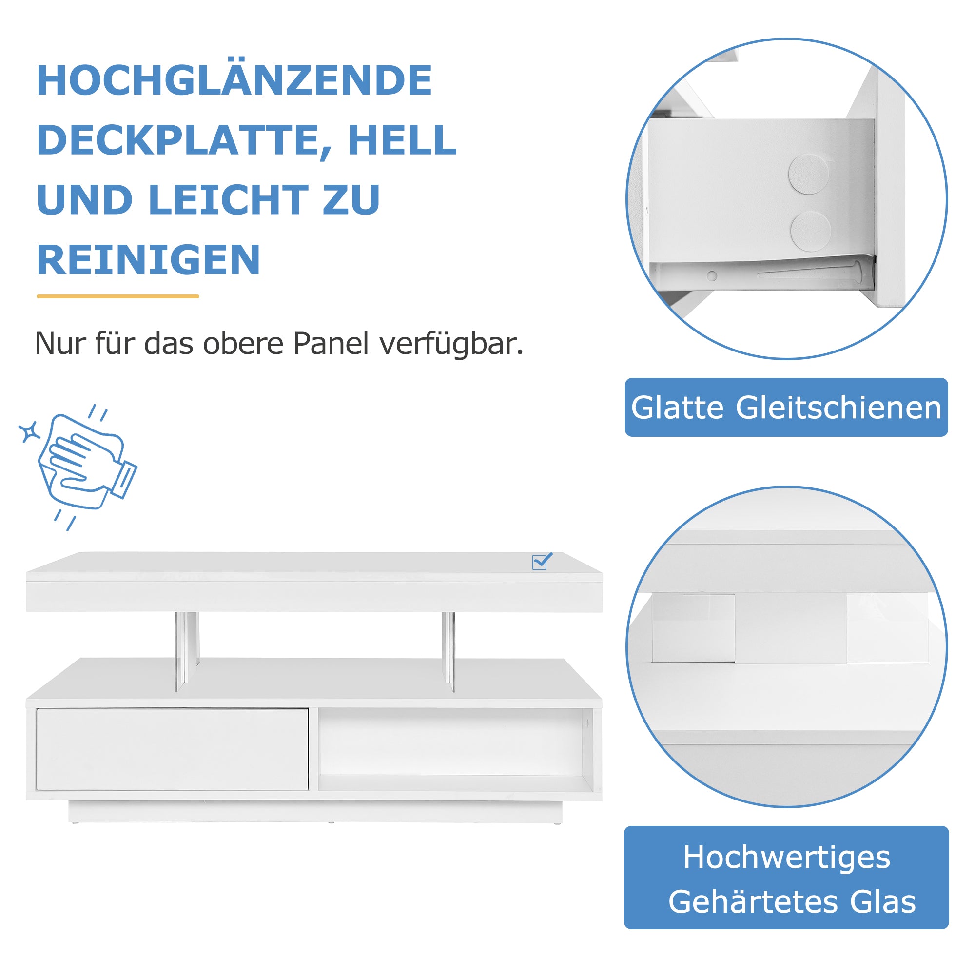 Logidon Witte Hoogglans Salontafel 95x50 cm Met Glazen Bladen