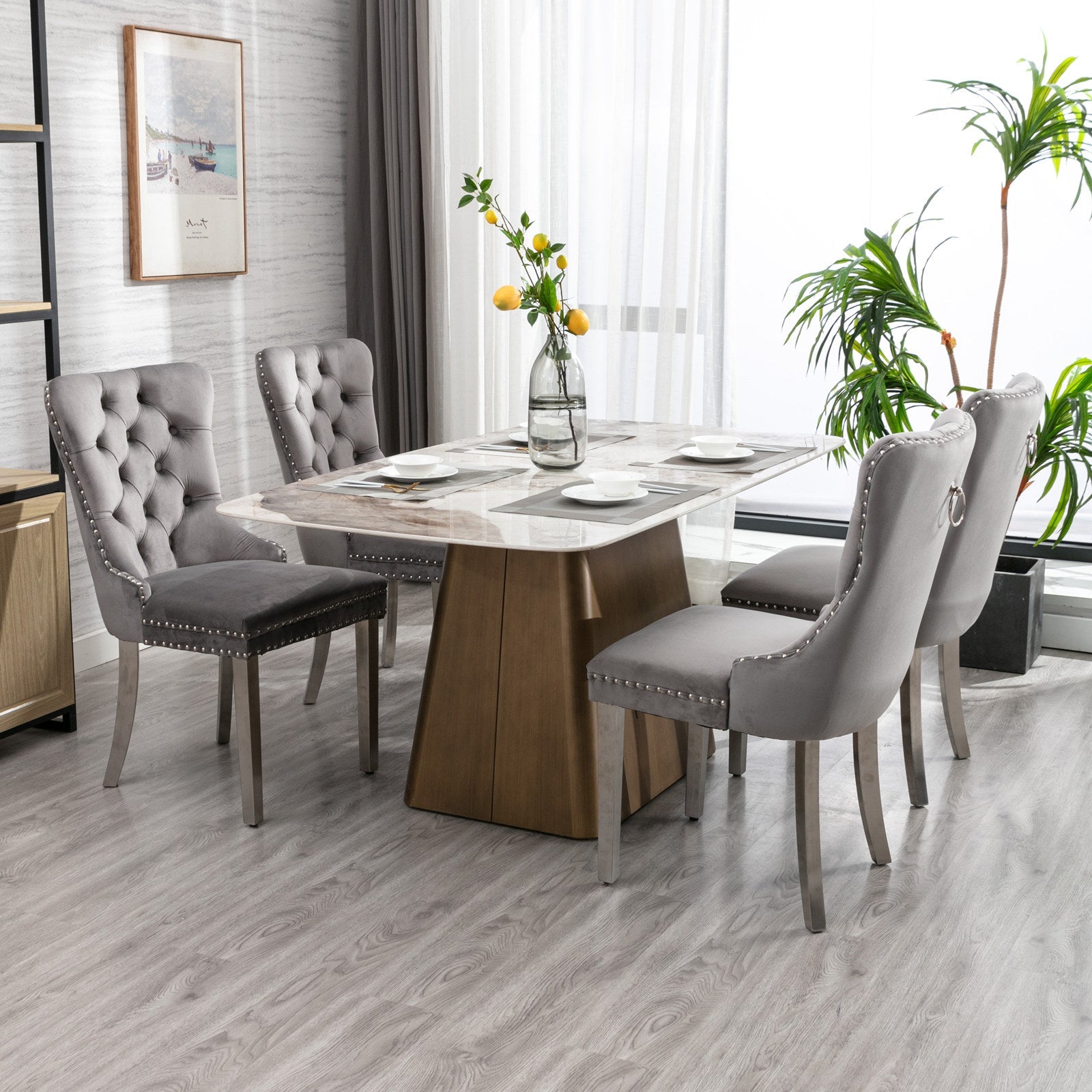 Logidon Nikki Collection Dining Table Chair Set of 2 Gray Luxury Velvet Cover