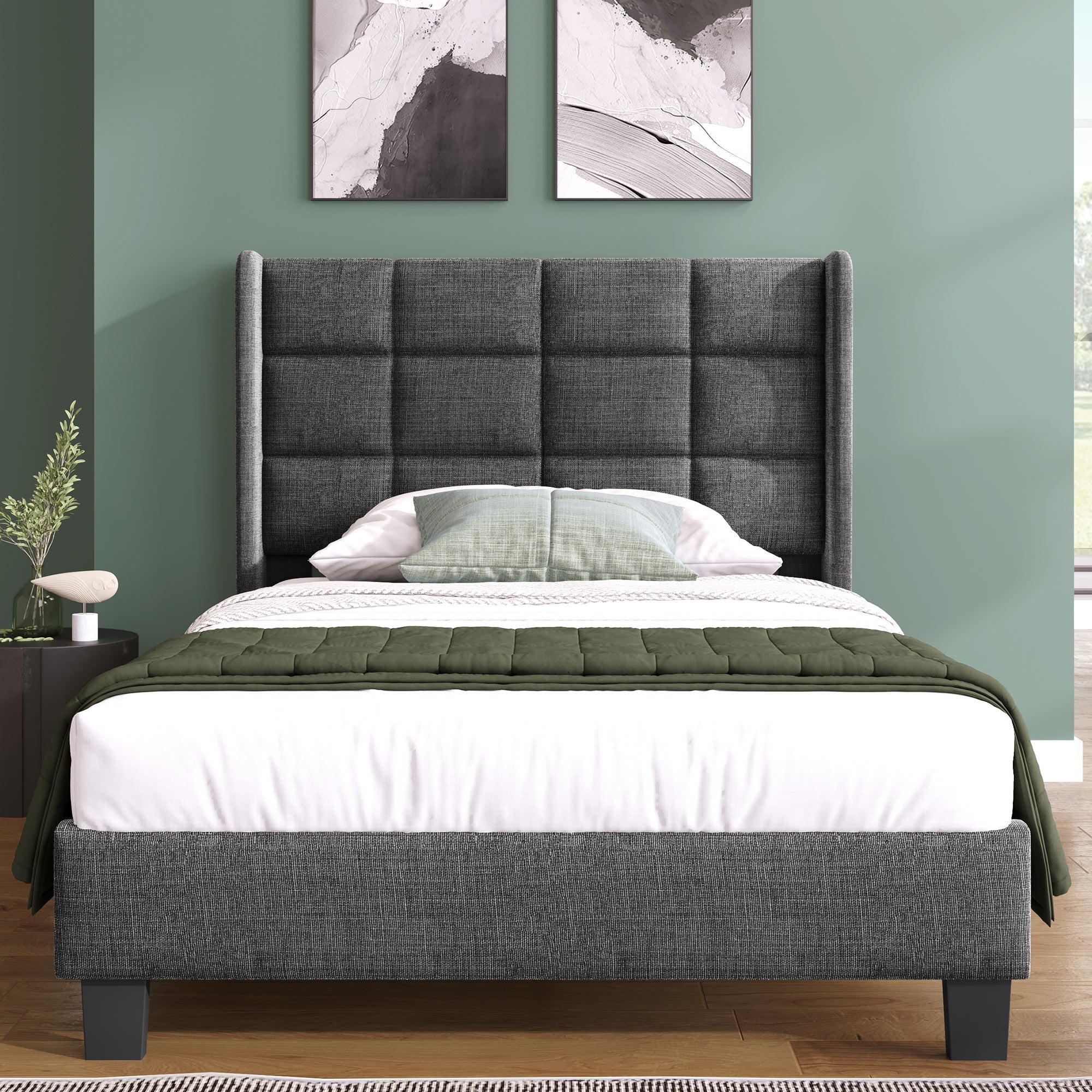 Logidon gestoffeerd bed 90x200 CM grijs linnen met binnenveringsmatras