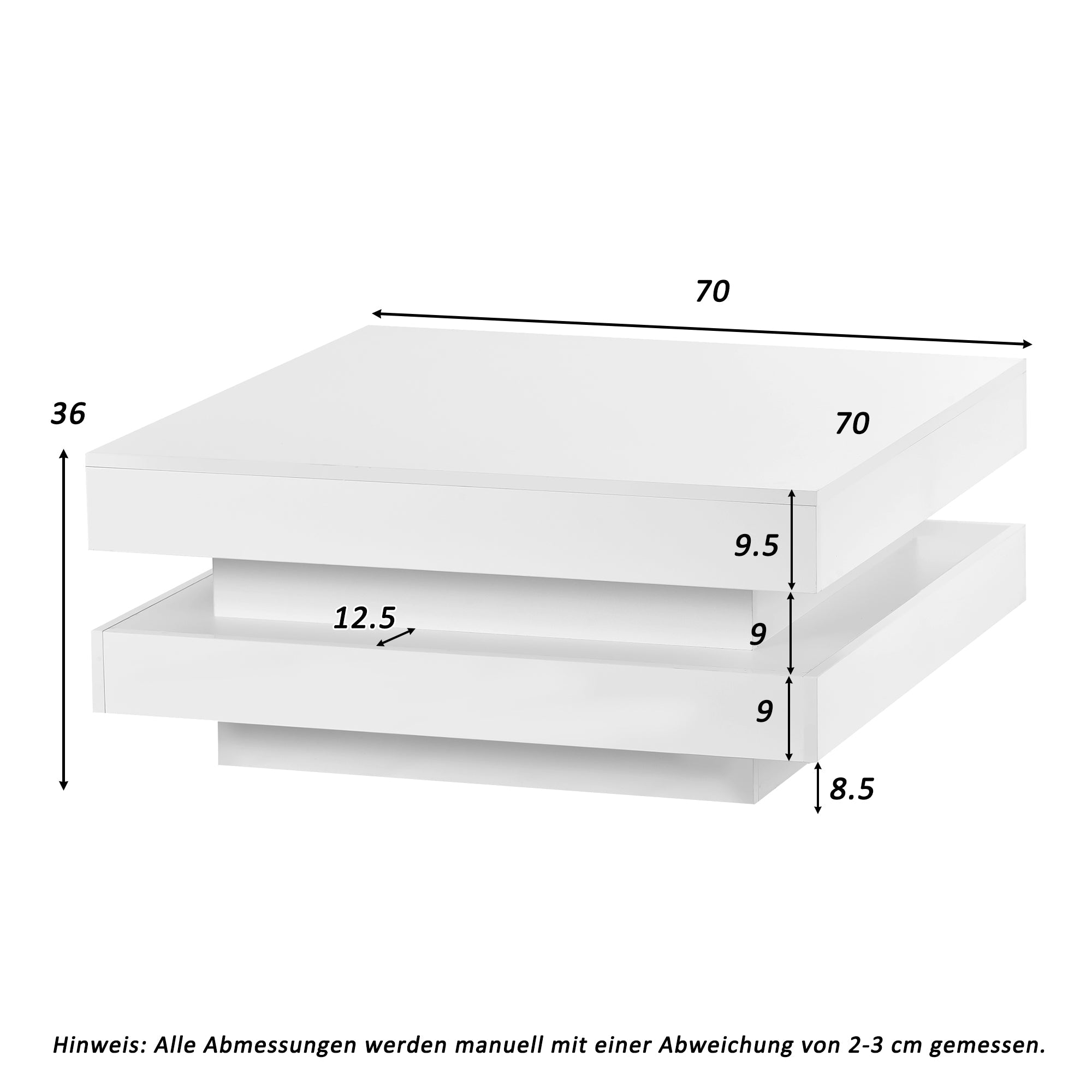 Logidon witte hoogglans salontafel 70x70x36 cm met draaiplaat en 16-kleuren LED