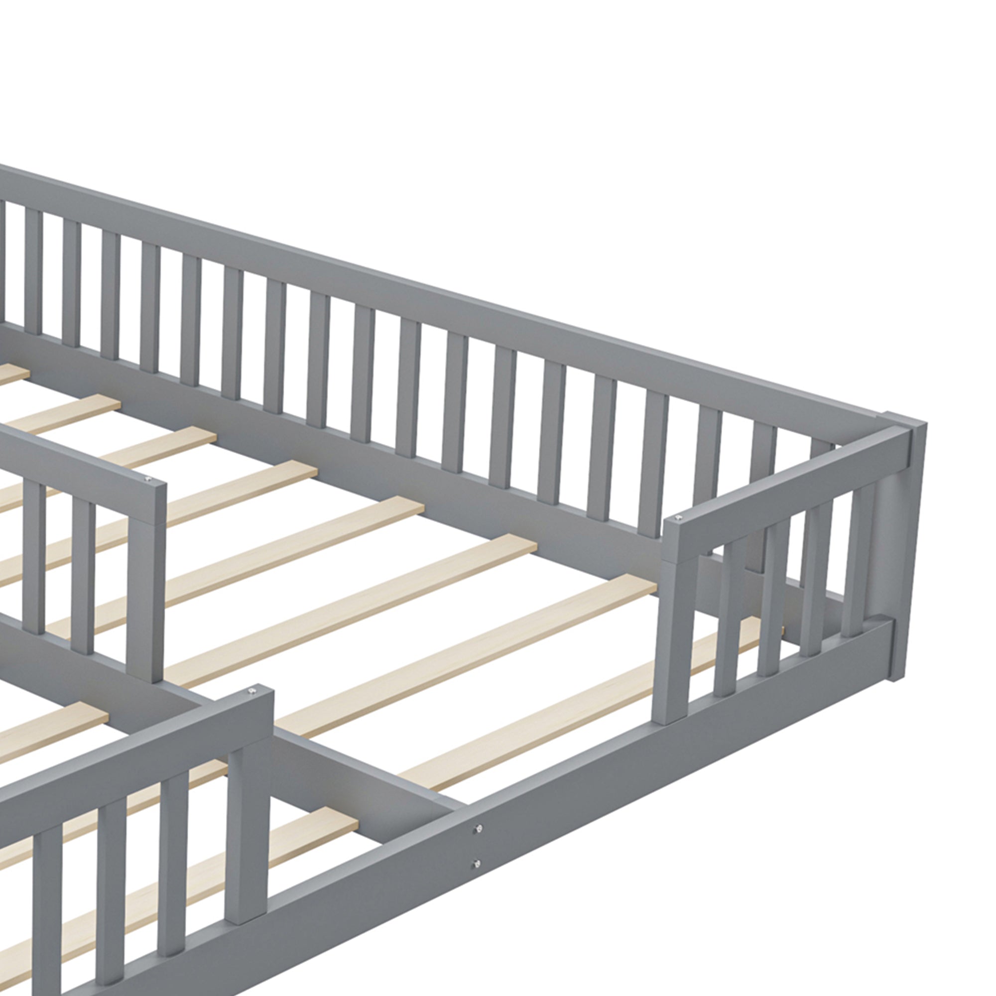 Logidon gestoffeerd bed 90x200 grijs met veiligheidsrailing lattenbodem