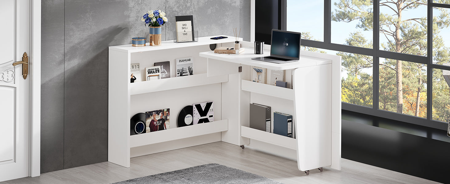 Logidon Opvouwbaar Bureau met Wielen en Draadloze Oplader Wit