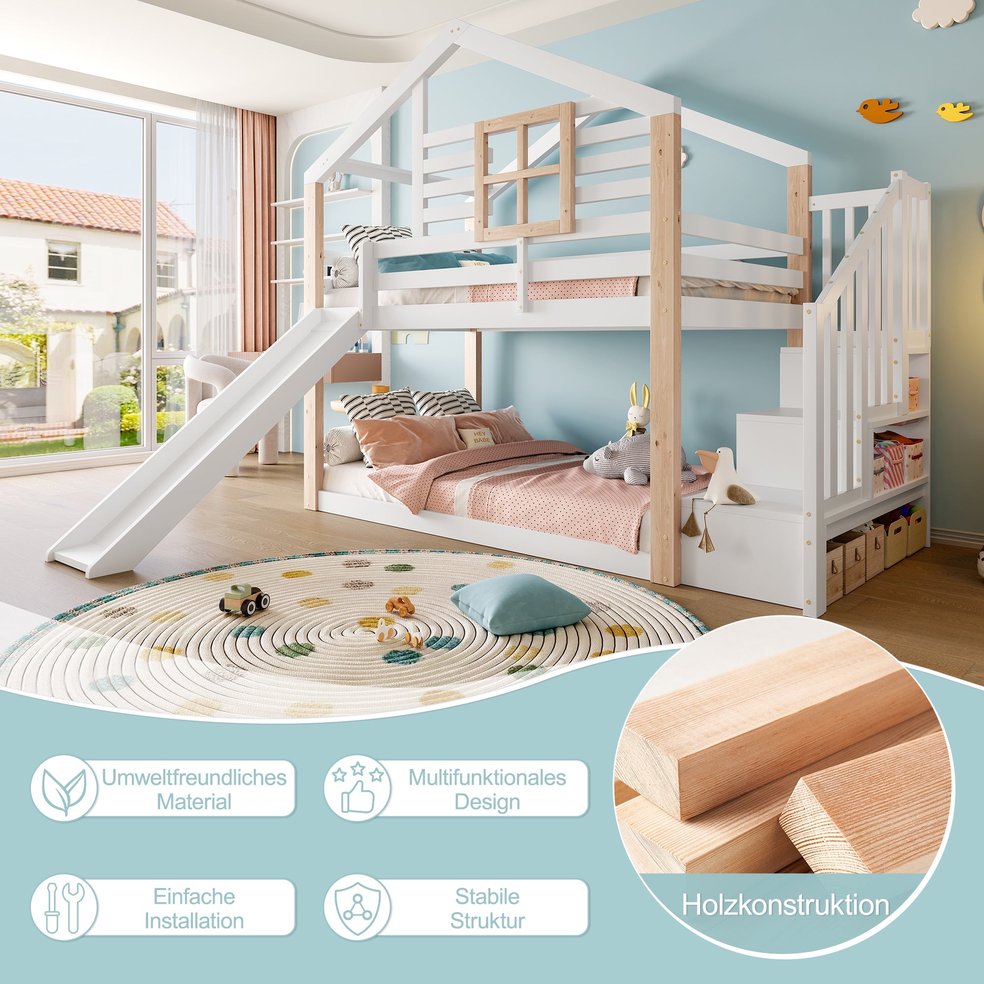 Logidon Kinderstapelbed met Glijbaan en Trap Scandinavisch Design Wit