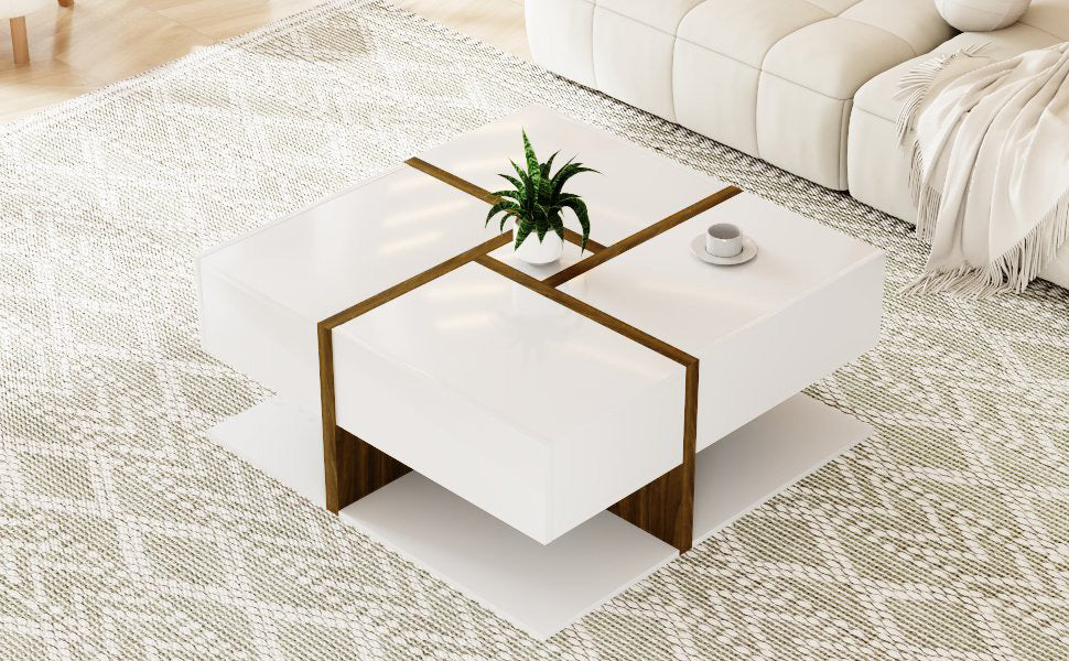 Logidon hoogglans salontafel wit met vier lades 78x78 cm