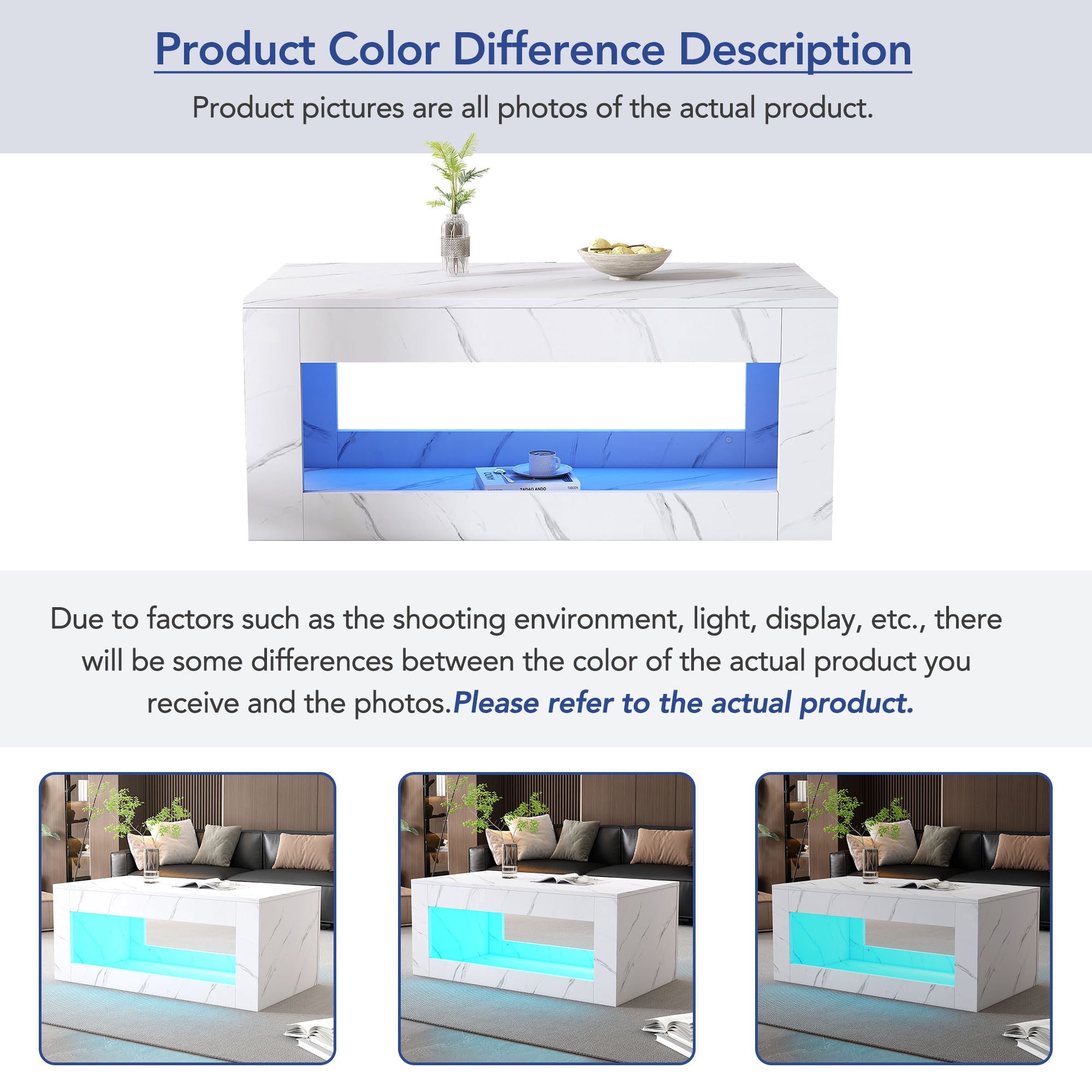 Logidon LED salontafel wit hoogglans marmer effect met afstandsbediening