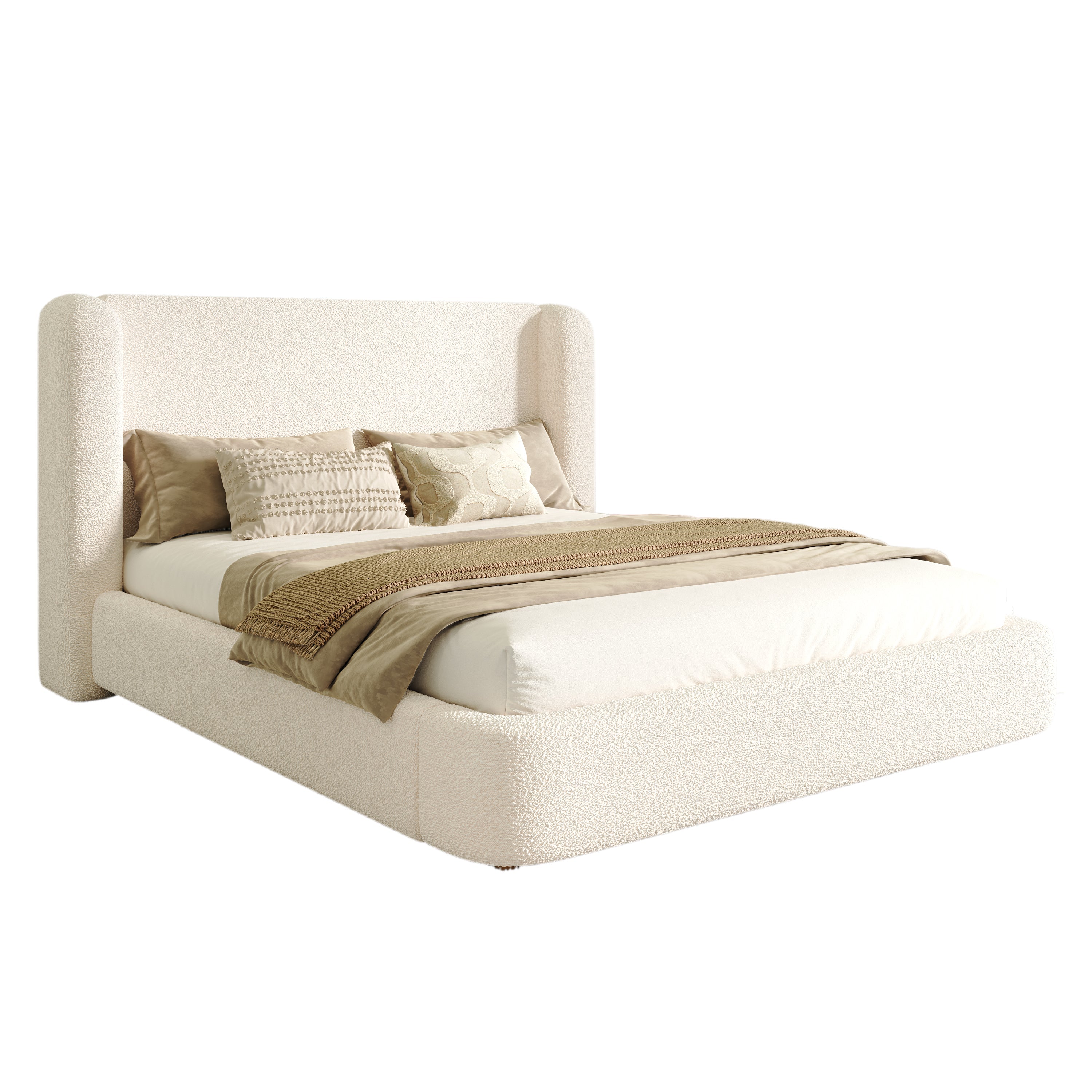 Logidon gestoffeerd bed tweepersoonsbed 160x200 beige bouclé met opbergruimte