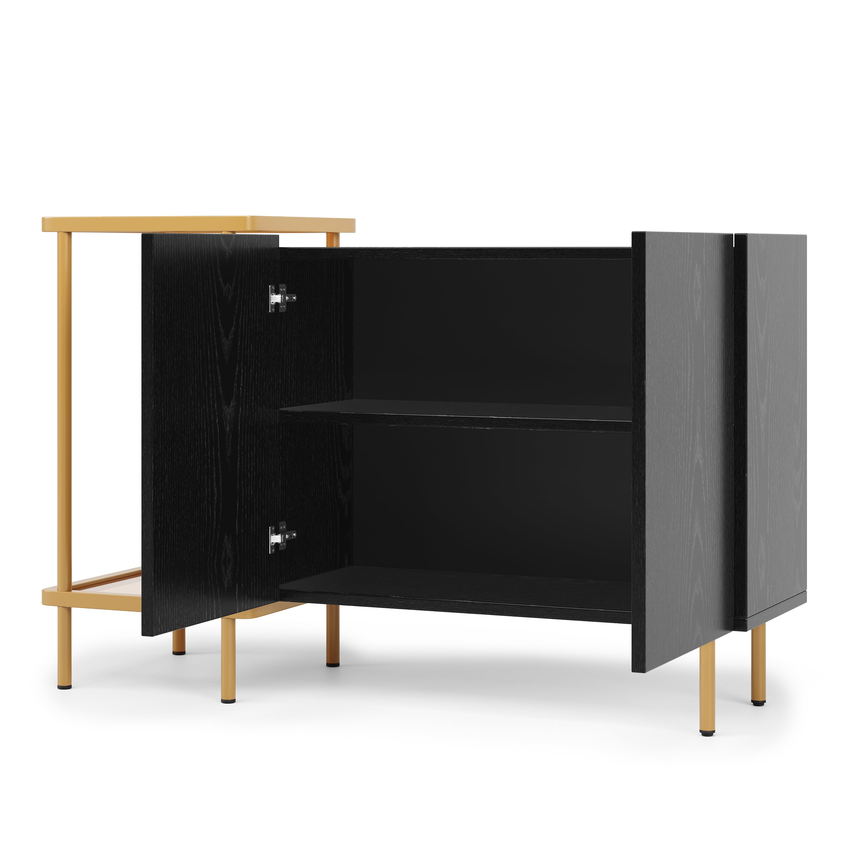 Logidon Dressoir Zwart Glazen Blad En Metalen Poten 120x40x77.5