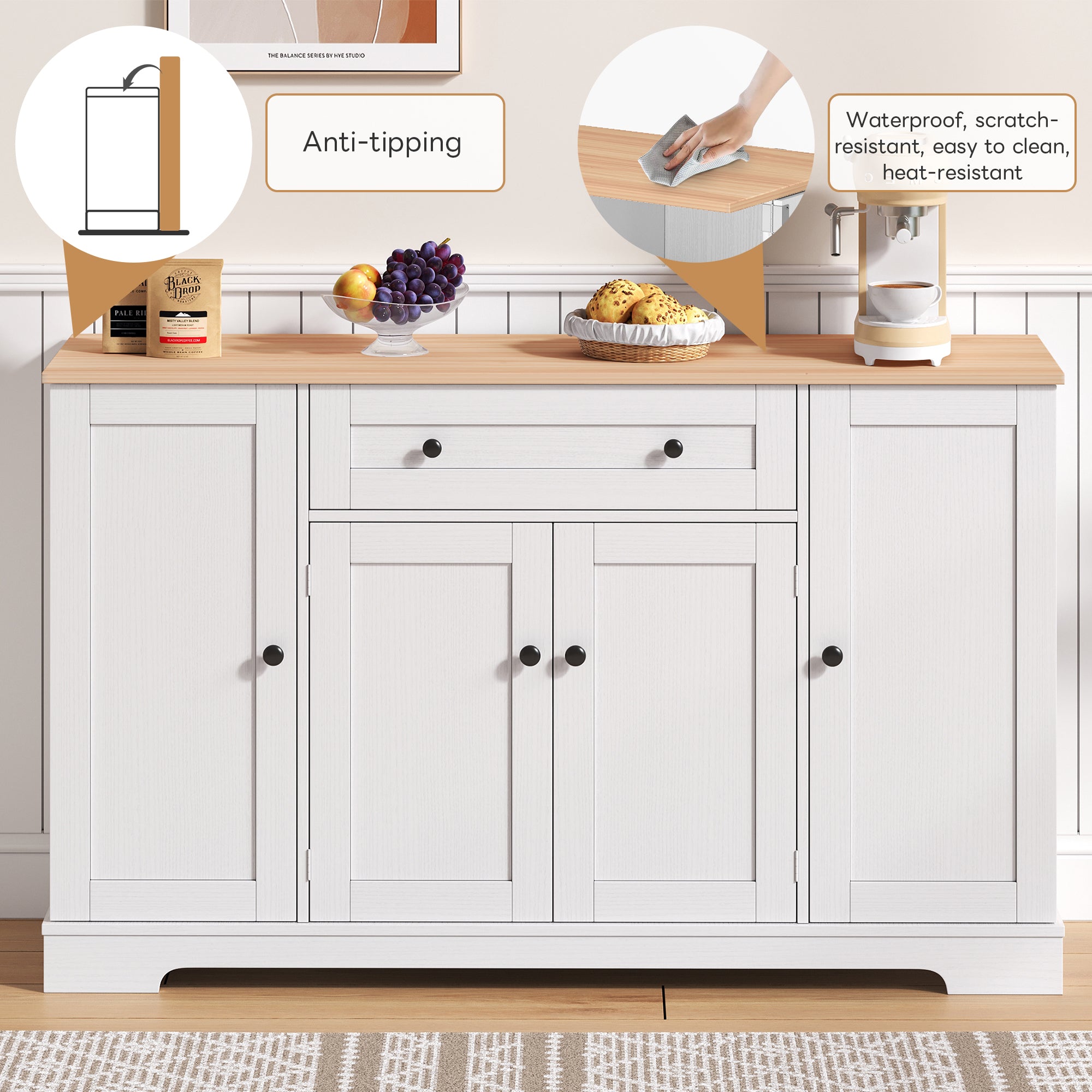 Logidon keukenbuffet 138 cm witte multifunctionele ladedeuren