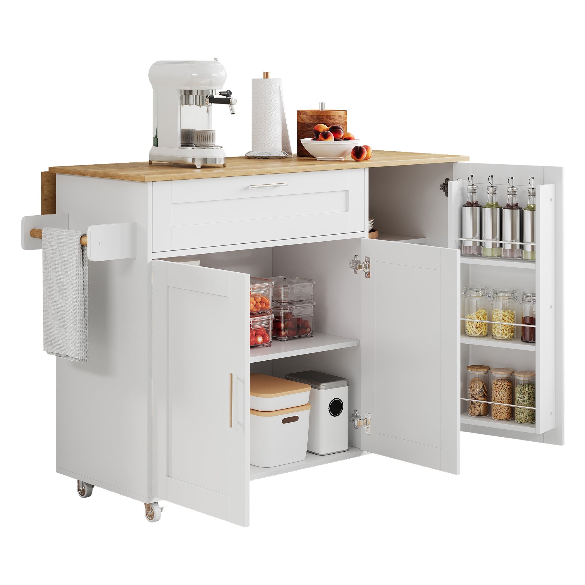 Logidon Mobile Kitchen Table 132.5x70 Cm Oak Grain Folding Top