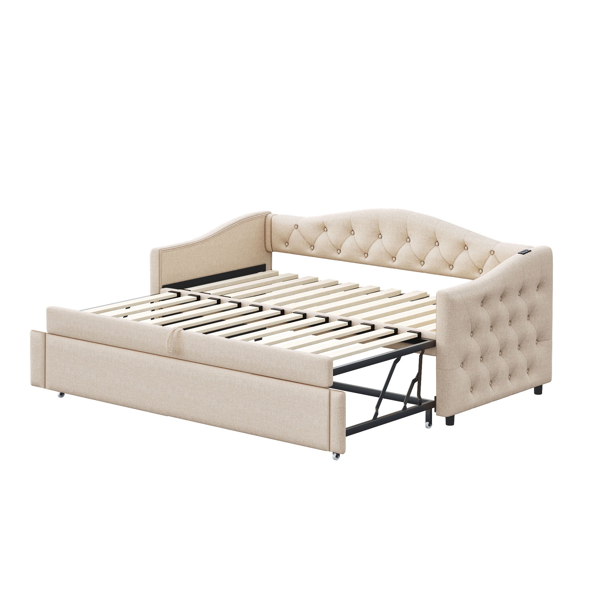 Logidon uitschuifbare slaapbank 90x200 beige met USB-poort