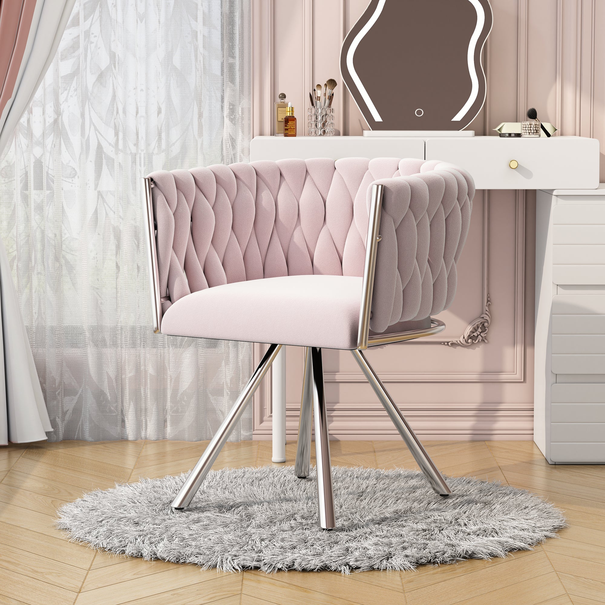 Logidon Fluweel Kapstoel Roze Luxe Draaistoel Met Metalen Frame