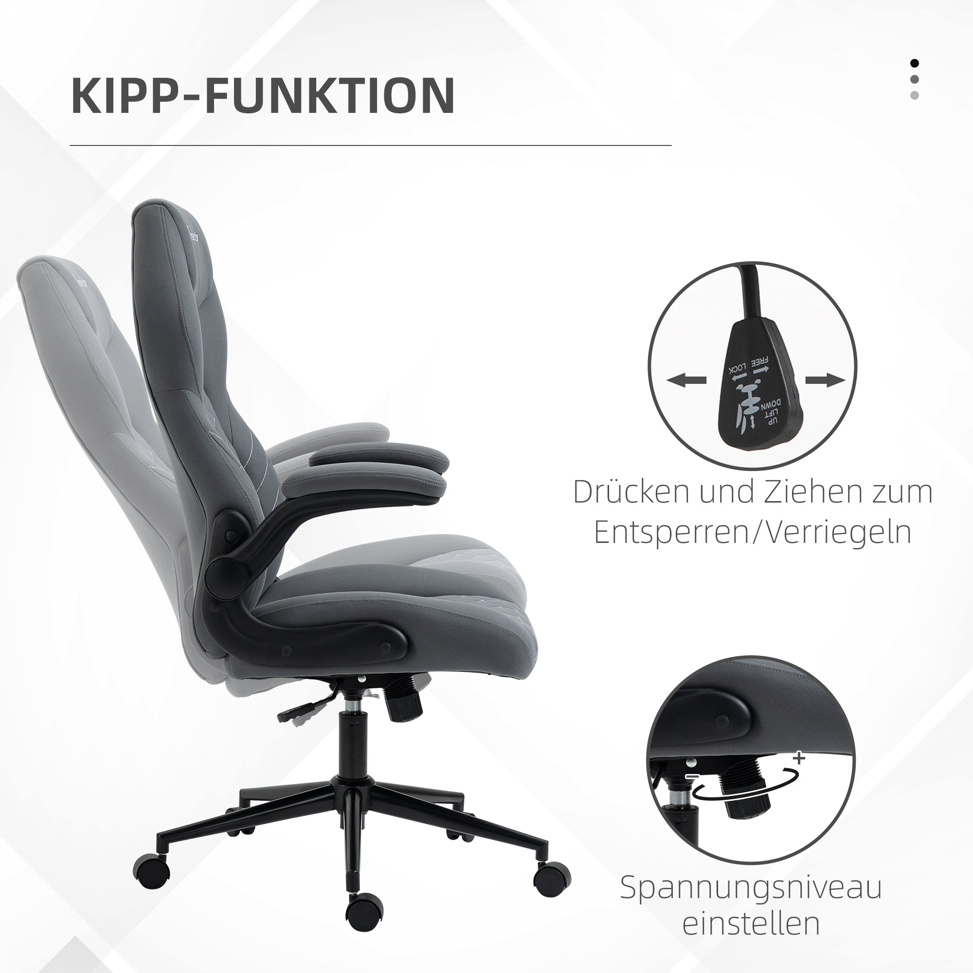Logidon Vinsetto Ergonomische Bureaustoel Grijze Stof Met Schommelfunctie