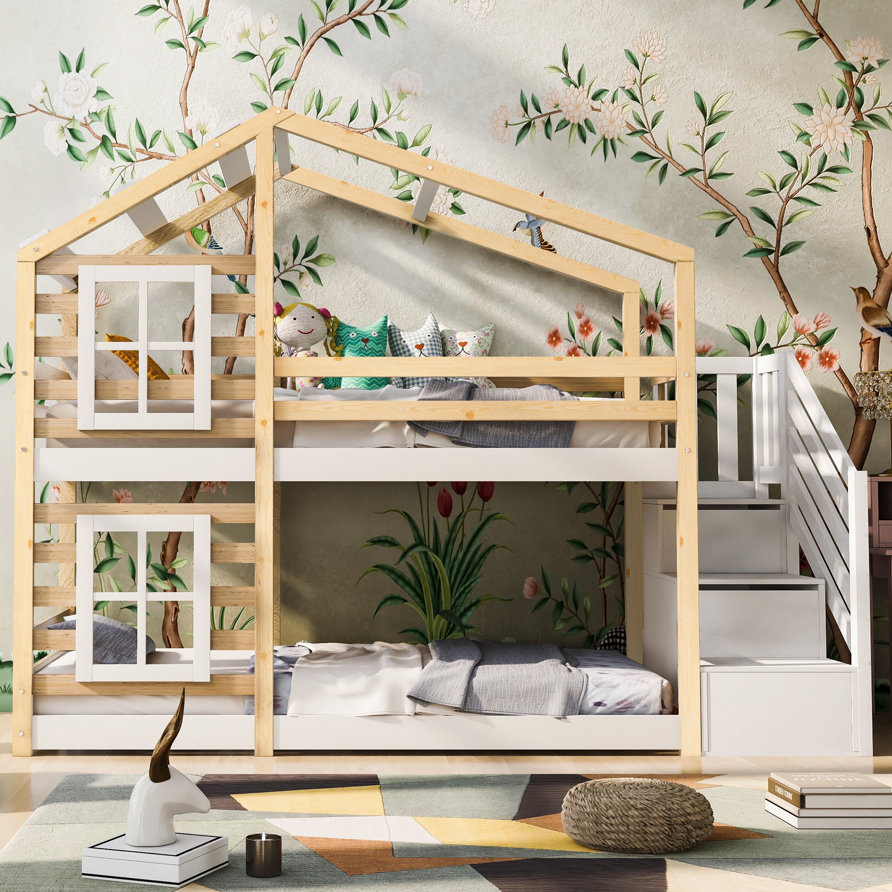 Logidon stapelbed boomhut 90x200 cm - naturel wit, 2 lattenbodems