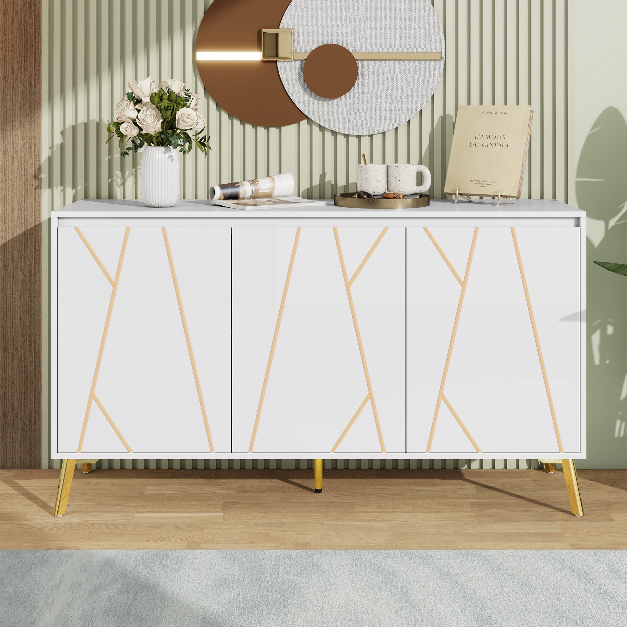 Logidon Dressoir Modern Wit 3-deurs Greeploos 140 cm