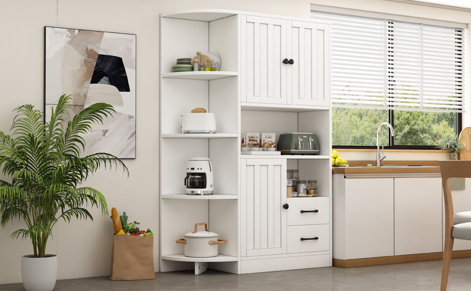 Logidon corner cabinet white 104x35x155 cm display cabinet 3 doors 2 drawers