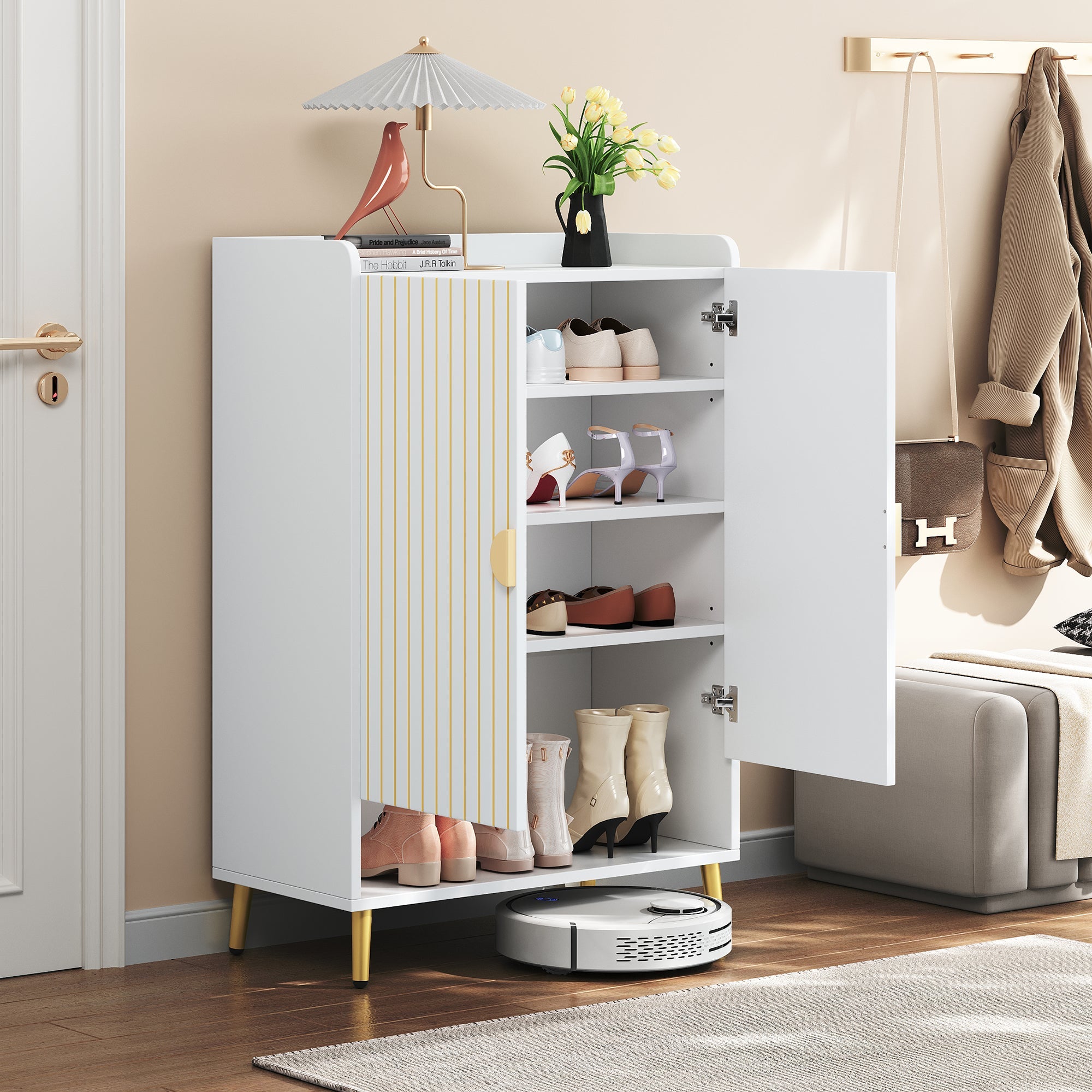 Logidon moderne schoenenkast wit MDF met deuren, 3 niveaus