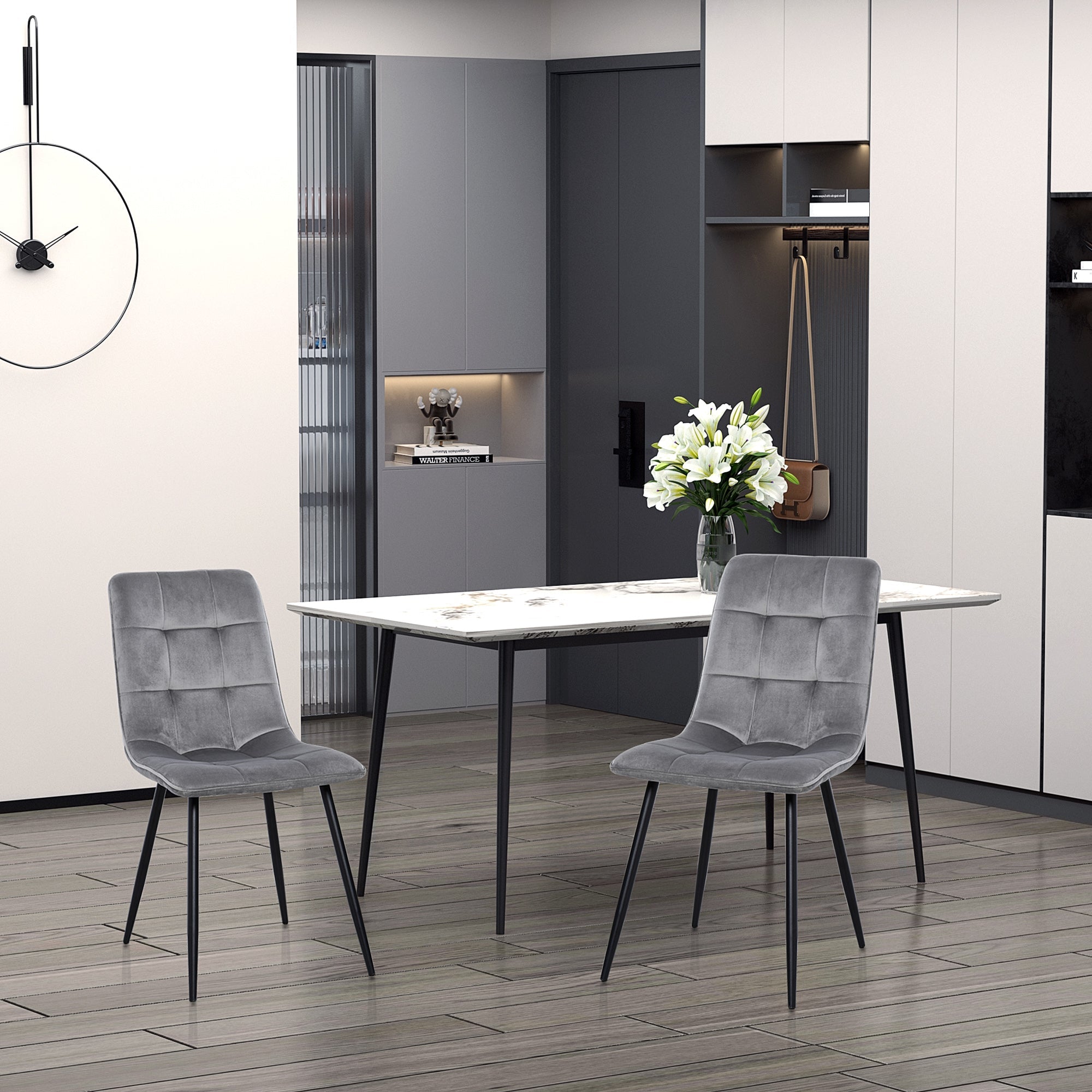 Logidon Set van 2 eetkamerstoelen Gestoffeerde stoelen Grijs Zwart Metaal