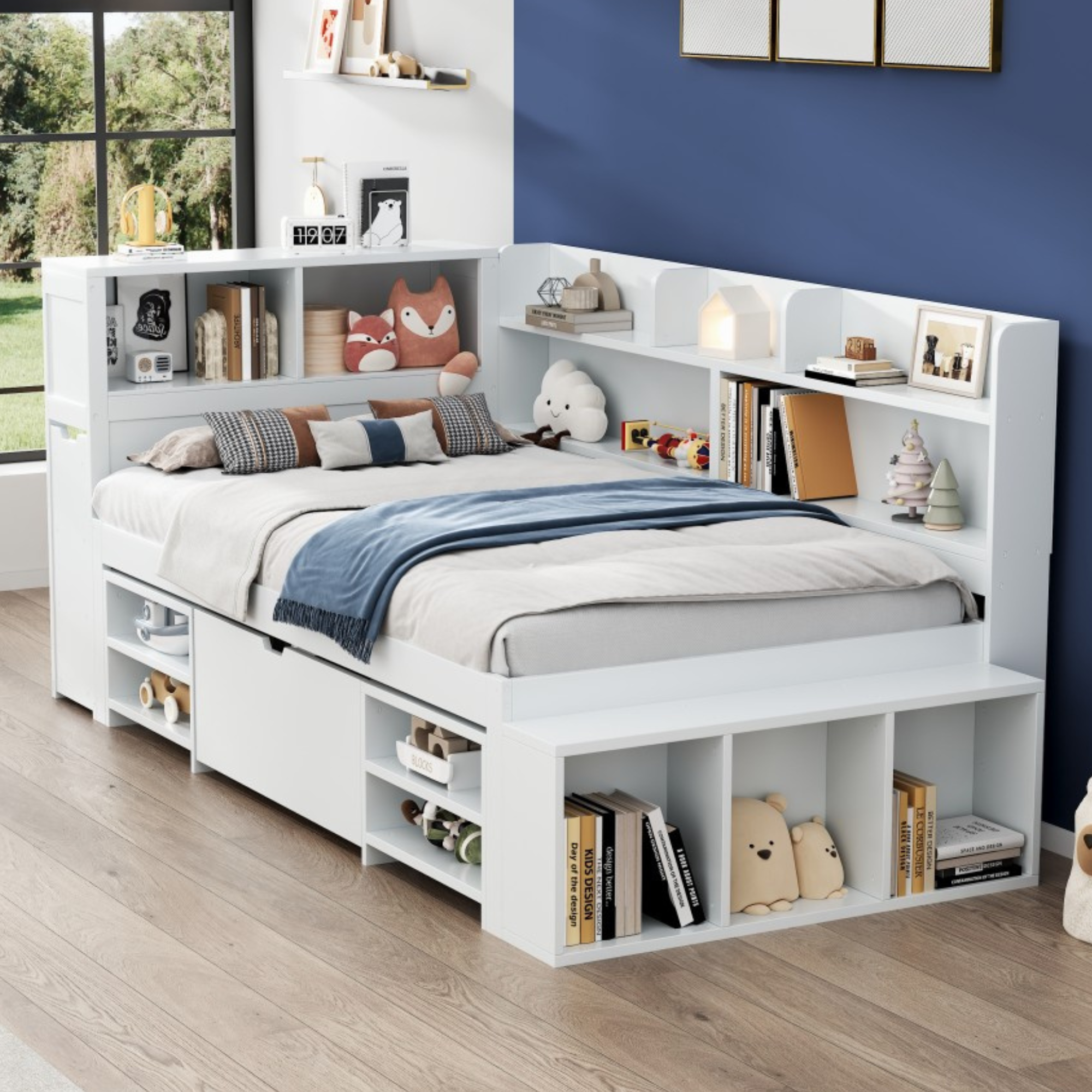 Logidon 90x190 kinderbed wit multifunctioneel bed met opbergruimte