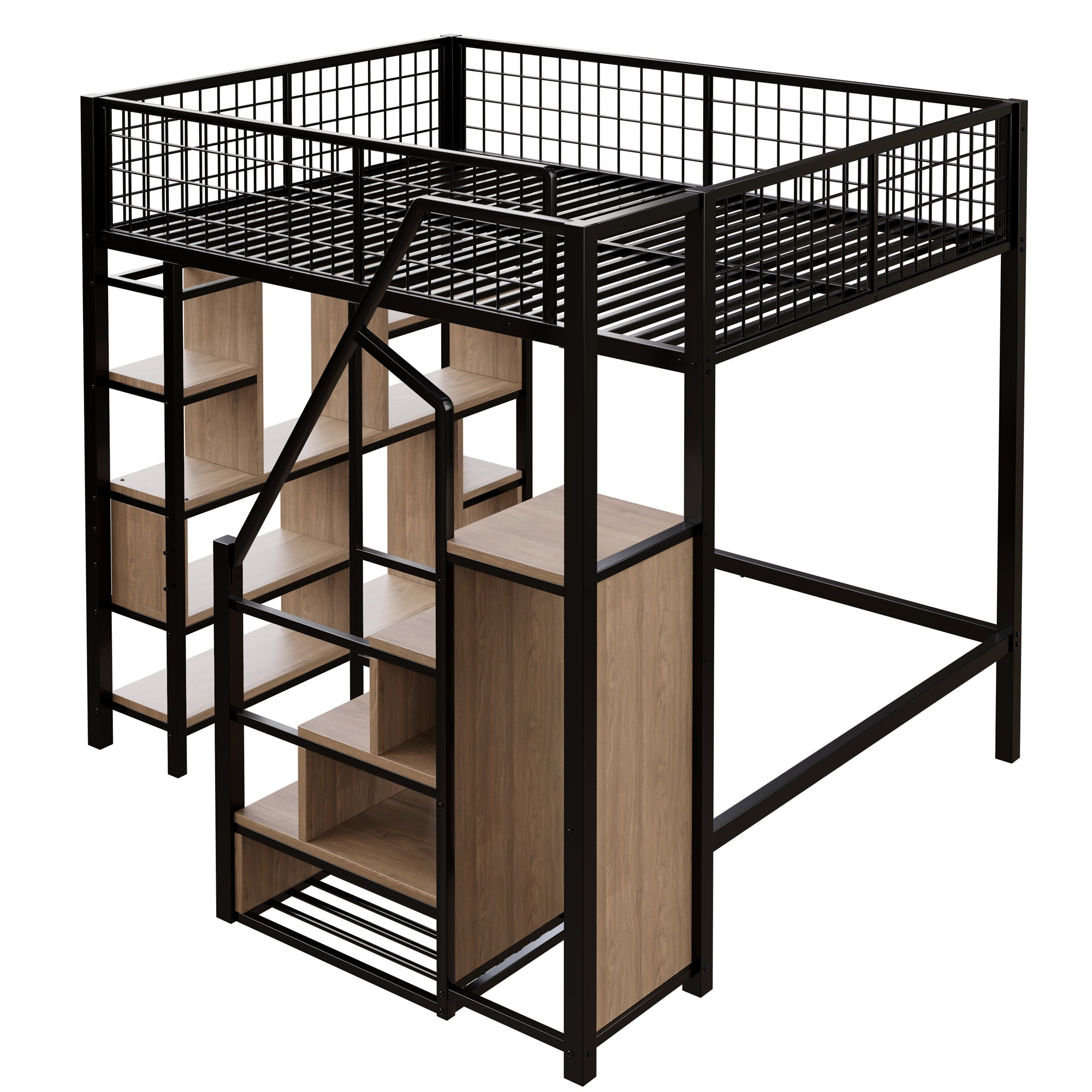 Logidon hoogslaper 140x200 cm metaal zwart met opbergruimte trap
