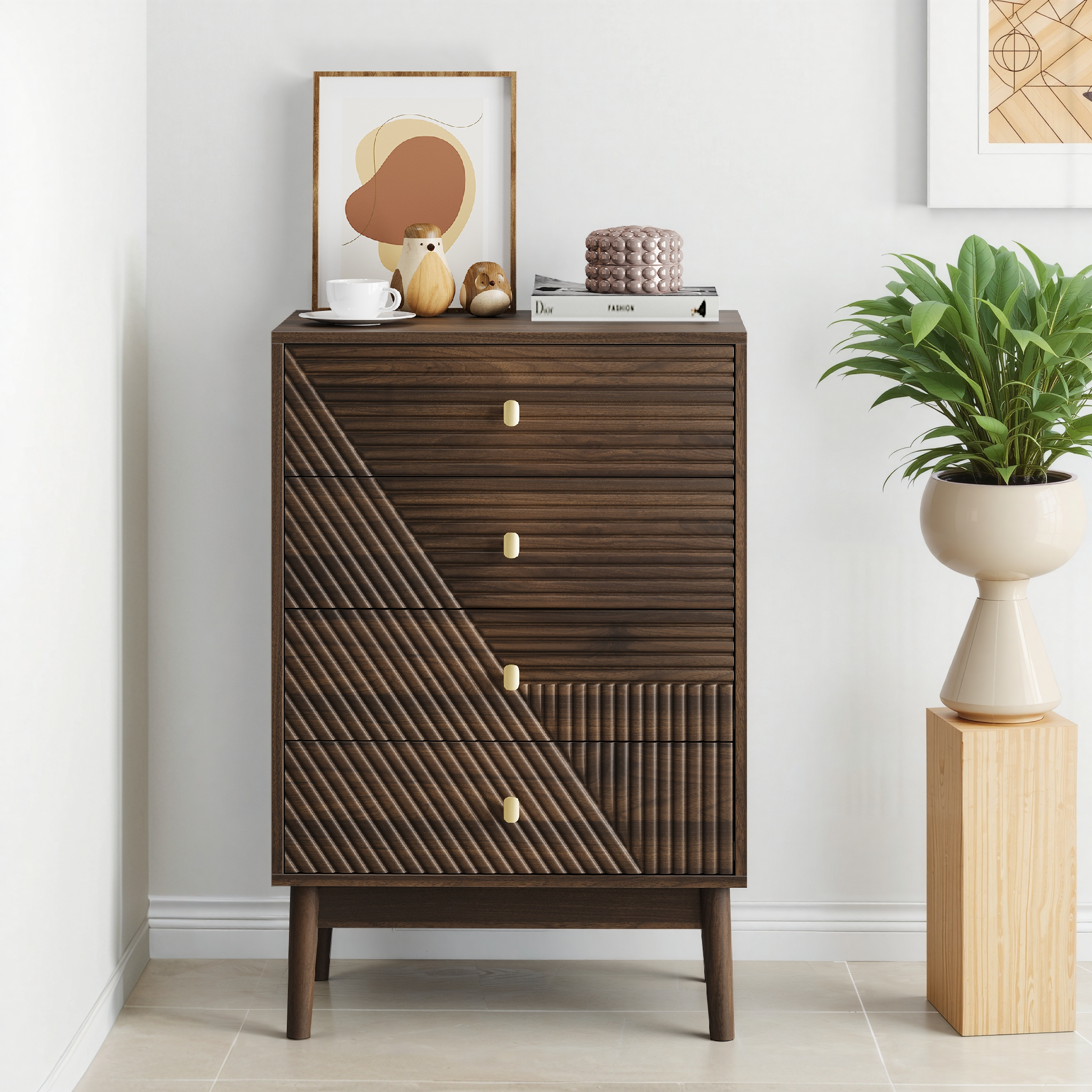 Logidon Notenhouten ladekast 60x40x90 cm met 4 lades