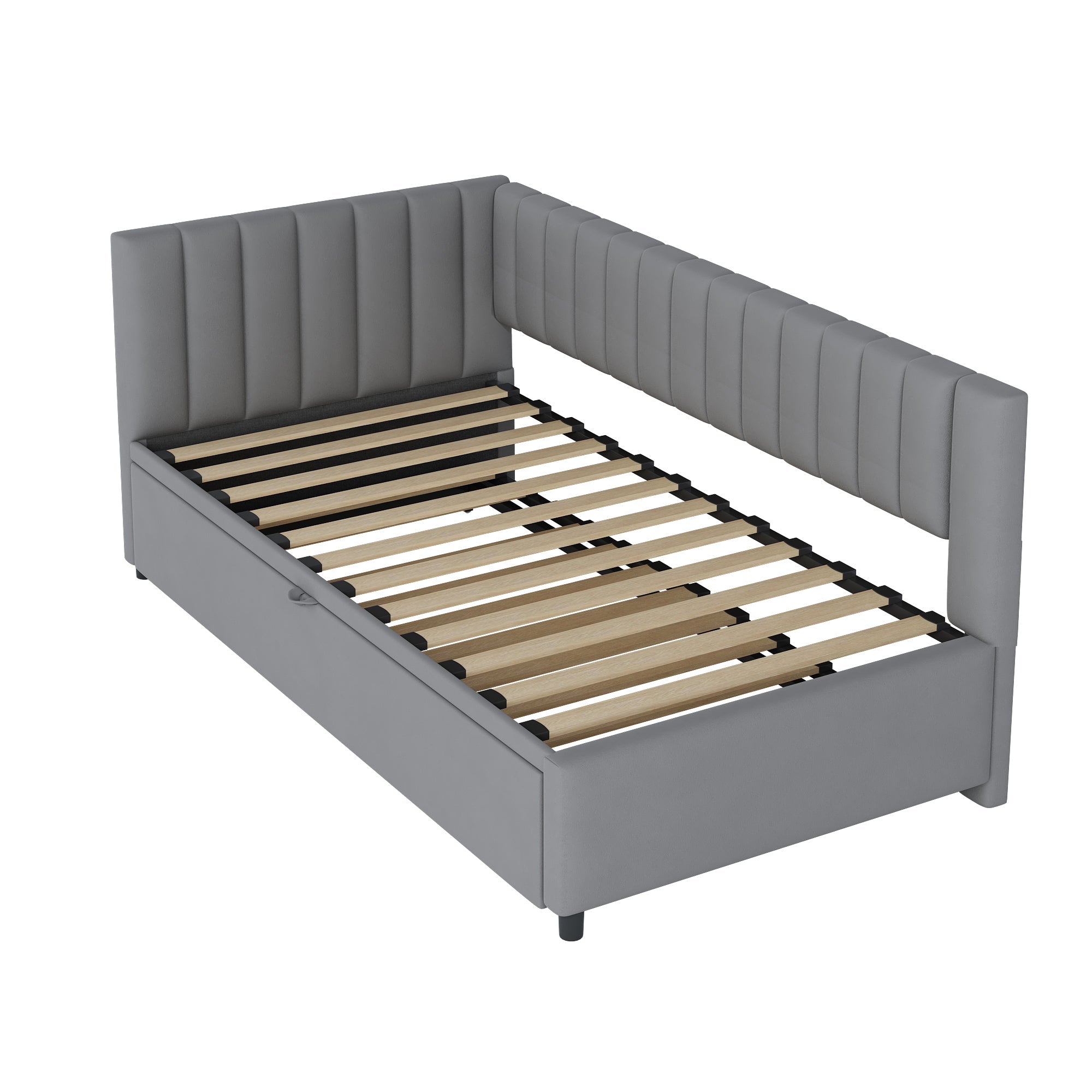 Logidon L-vorm slaapbank fluweelgrijs met onderschuifbed 90x200/180x200