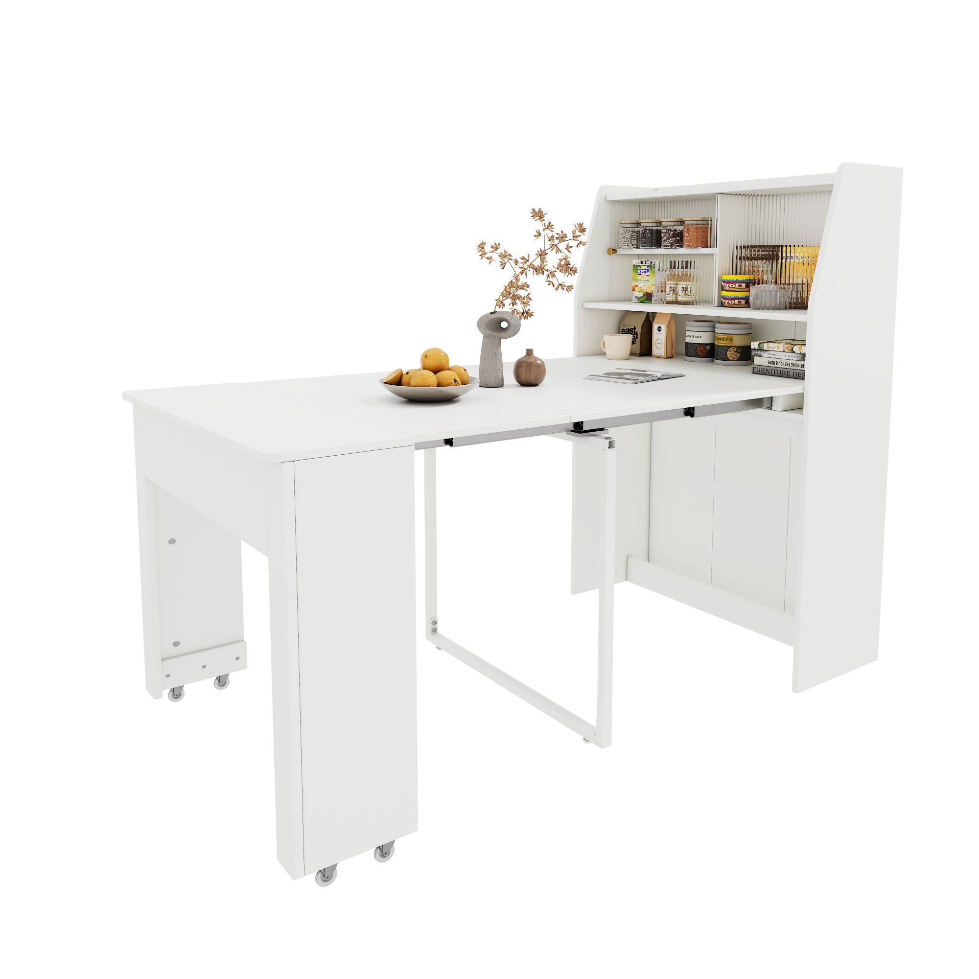 Logidon uitschuifbare eettafel met opbergruimte wit L52/132,5 B80 H76 cm