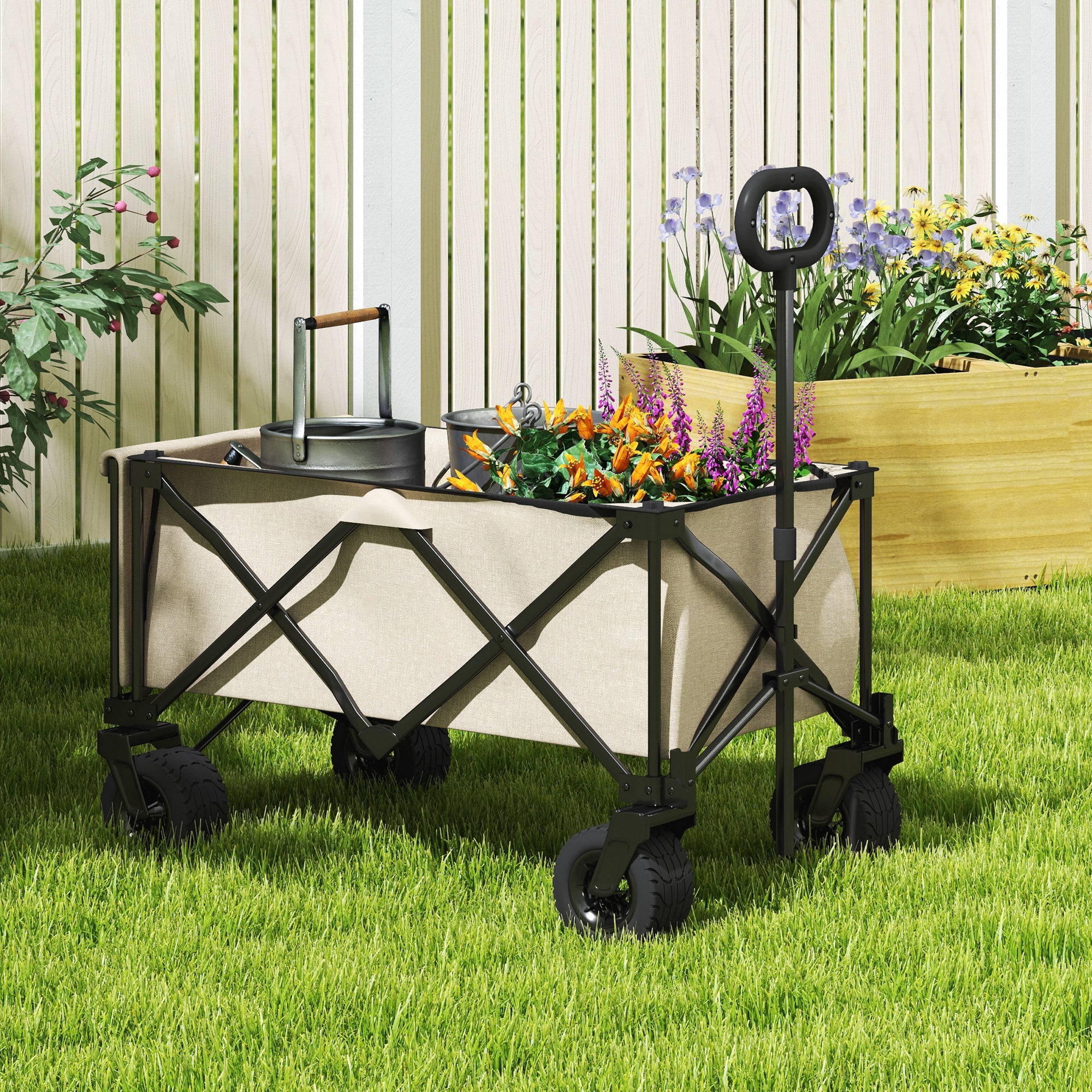 Logidon opvouwbare tuinwagen 100 kg beige met zeildoek - 138 L