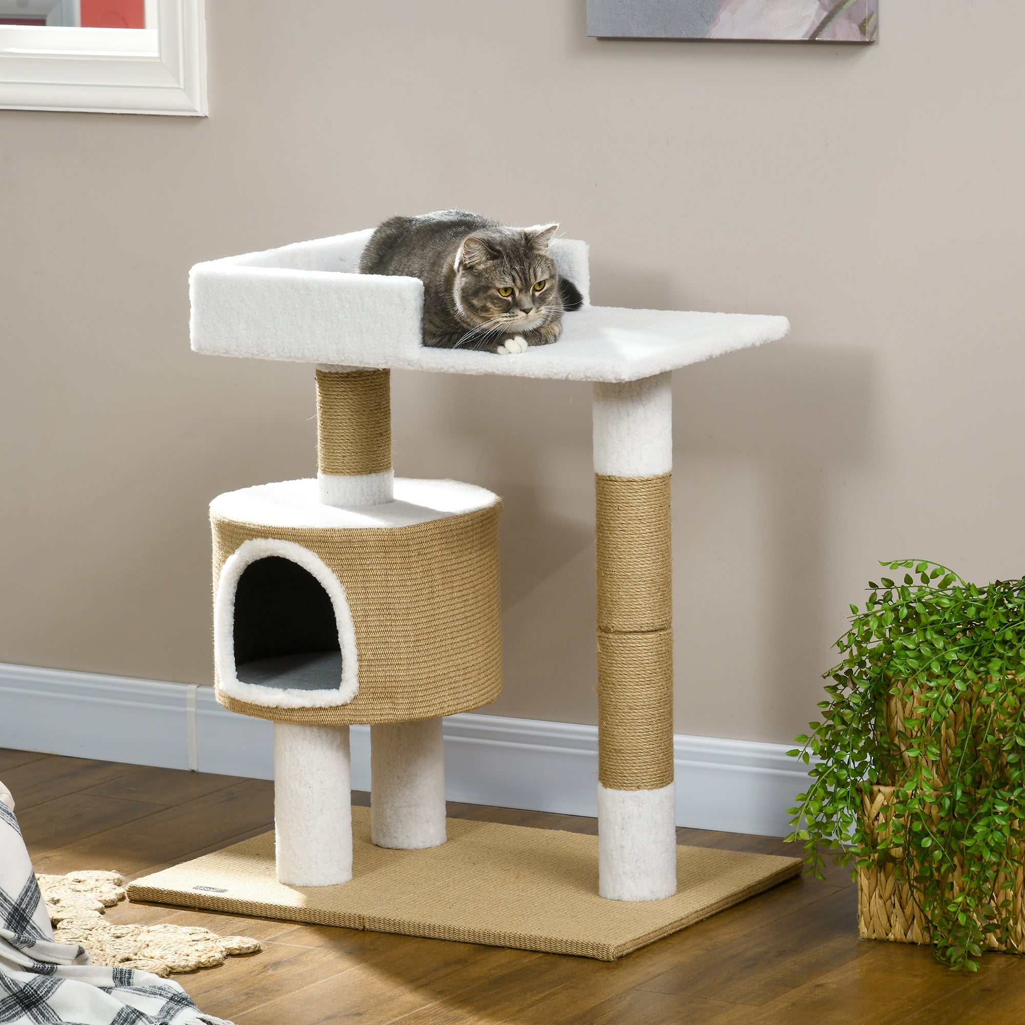 Logidon krabpaal 79 cm kattentoren grot ligvlak bruin wit