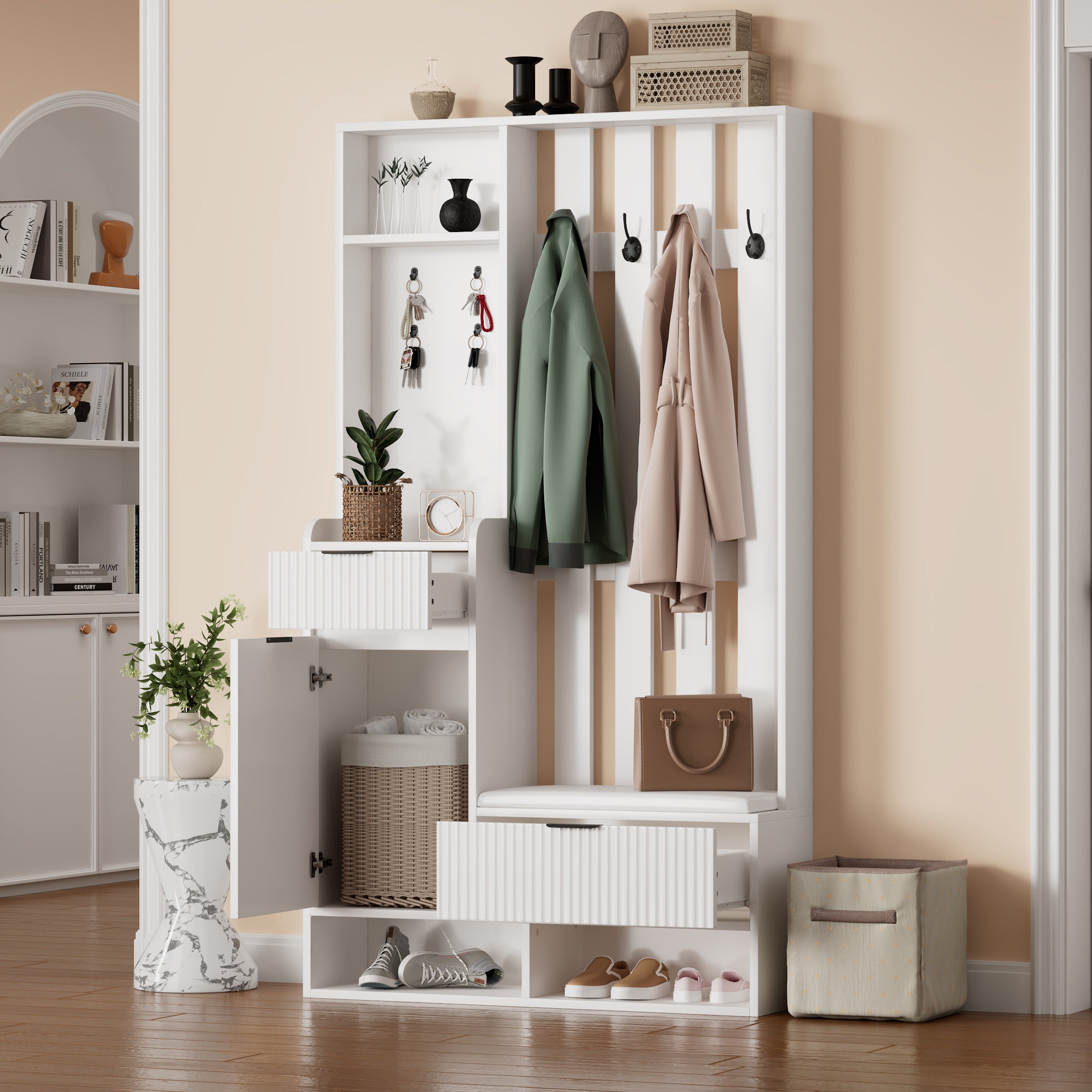 Logidon Kledingkast 6in1 Wit 100x30x180 cm Schoenenbankopberger