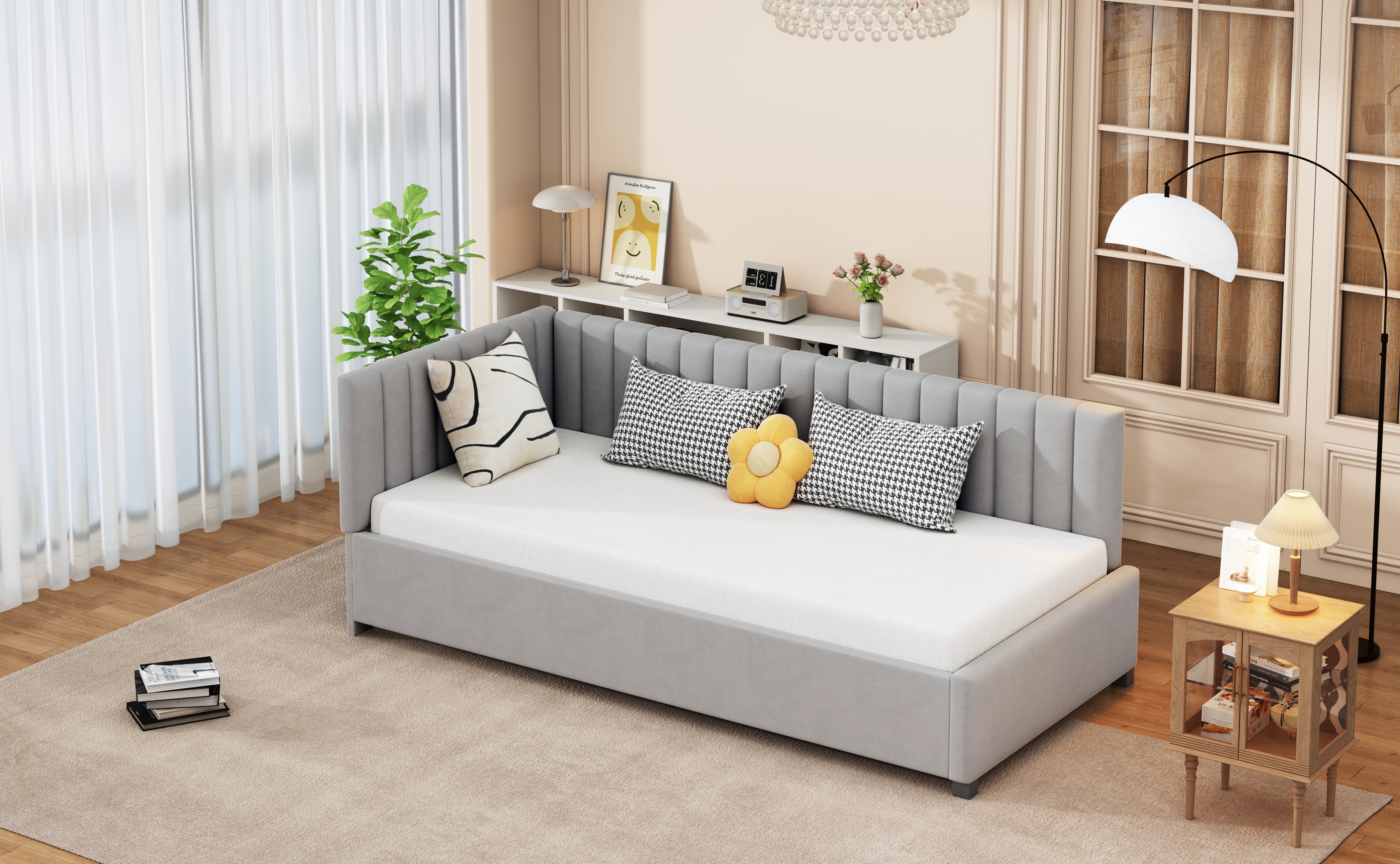 Logidon gestoffeerd bed 90x200 grijs met lattenbodem multifunctioneel bed