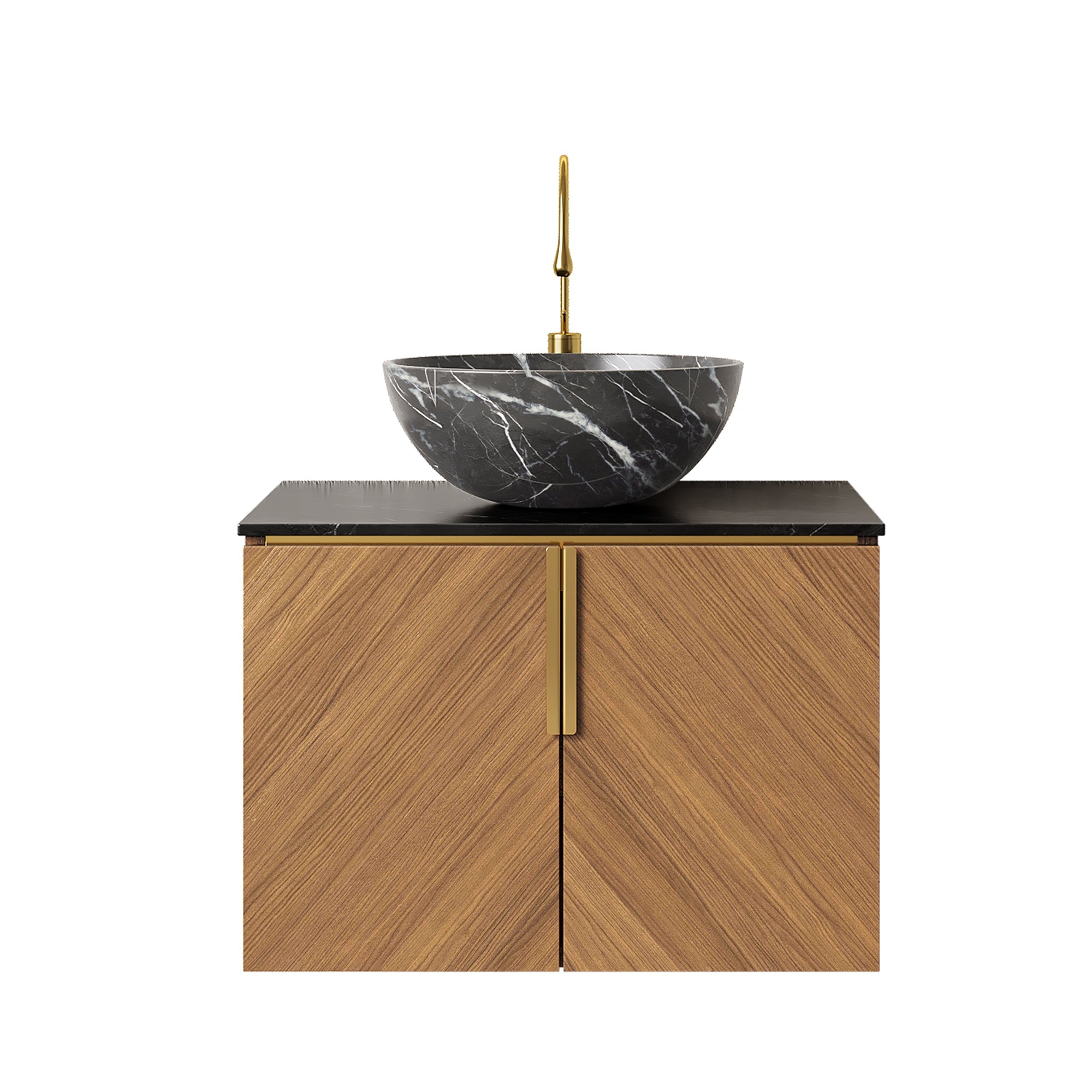Logidon 61 cm wandgemonteerd badkamermeubel zwart keramiek wastafel steenpatroon