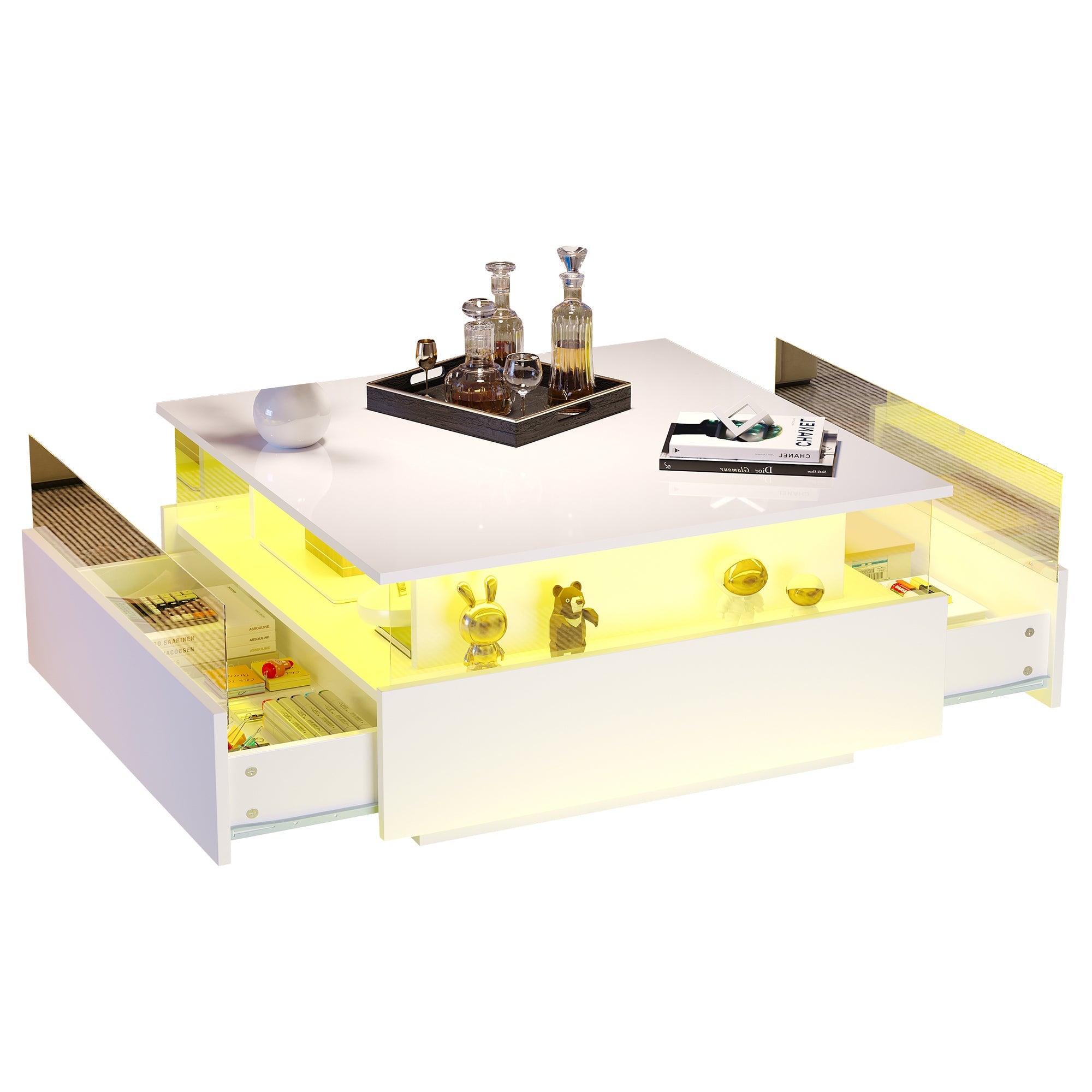 Logidon witte hoogglans salontafel 70x70x41 cm met LED-verlichting