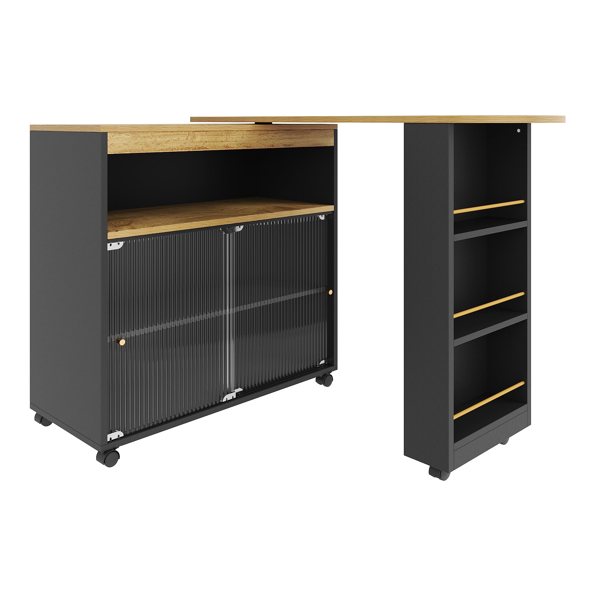 Logidon Uitschuifbare bartafel met opbergruimte en LED 138 tot 204 cm
