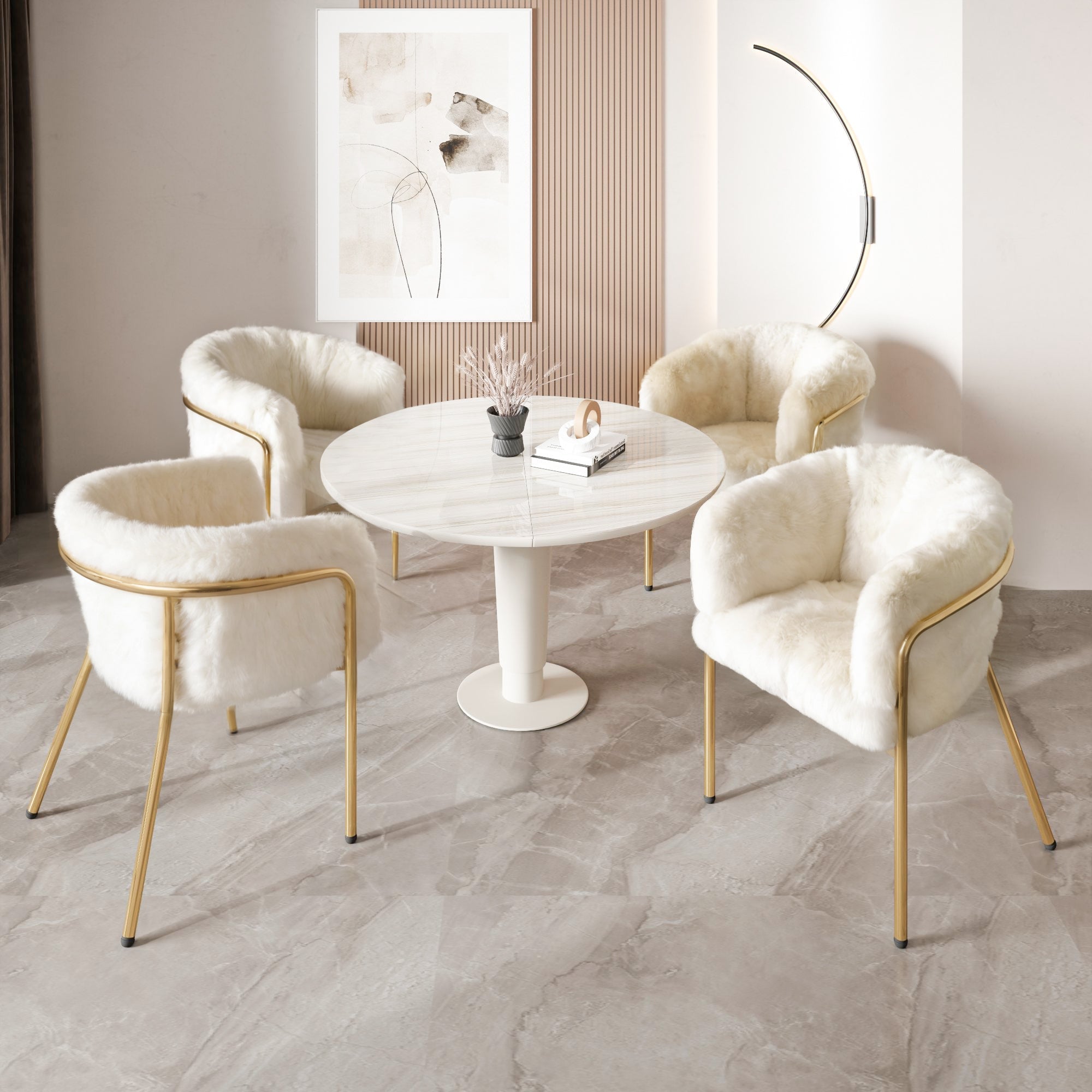 Logidon dining chair beige velvet look with gold metal legs
