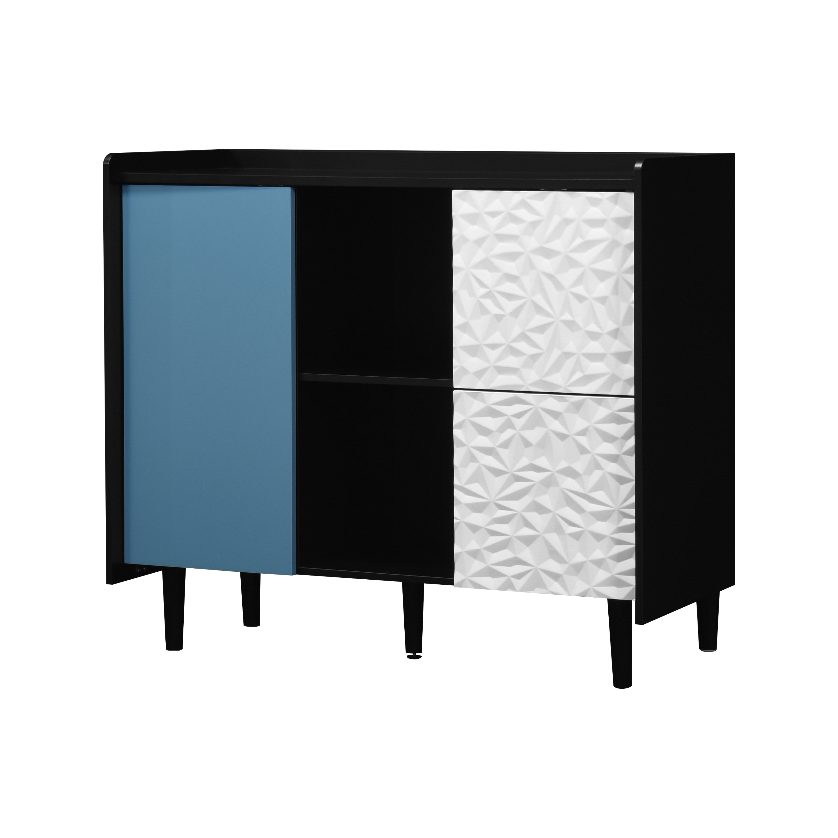 Logidon Dressoir Buffetkast 90 cm Blauw Wit Geometrische Fronten