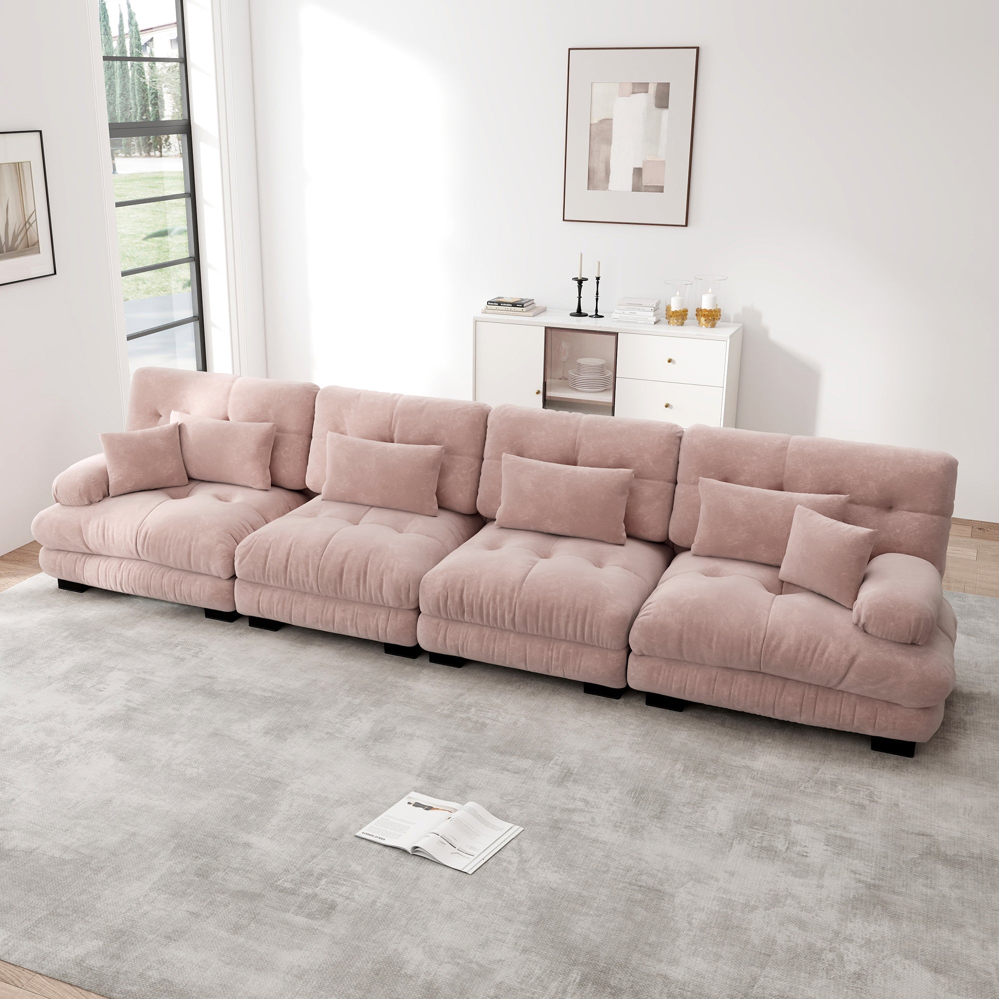 Logidon 4-zits modulaire hoekbank slaapbank roze chenille