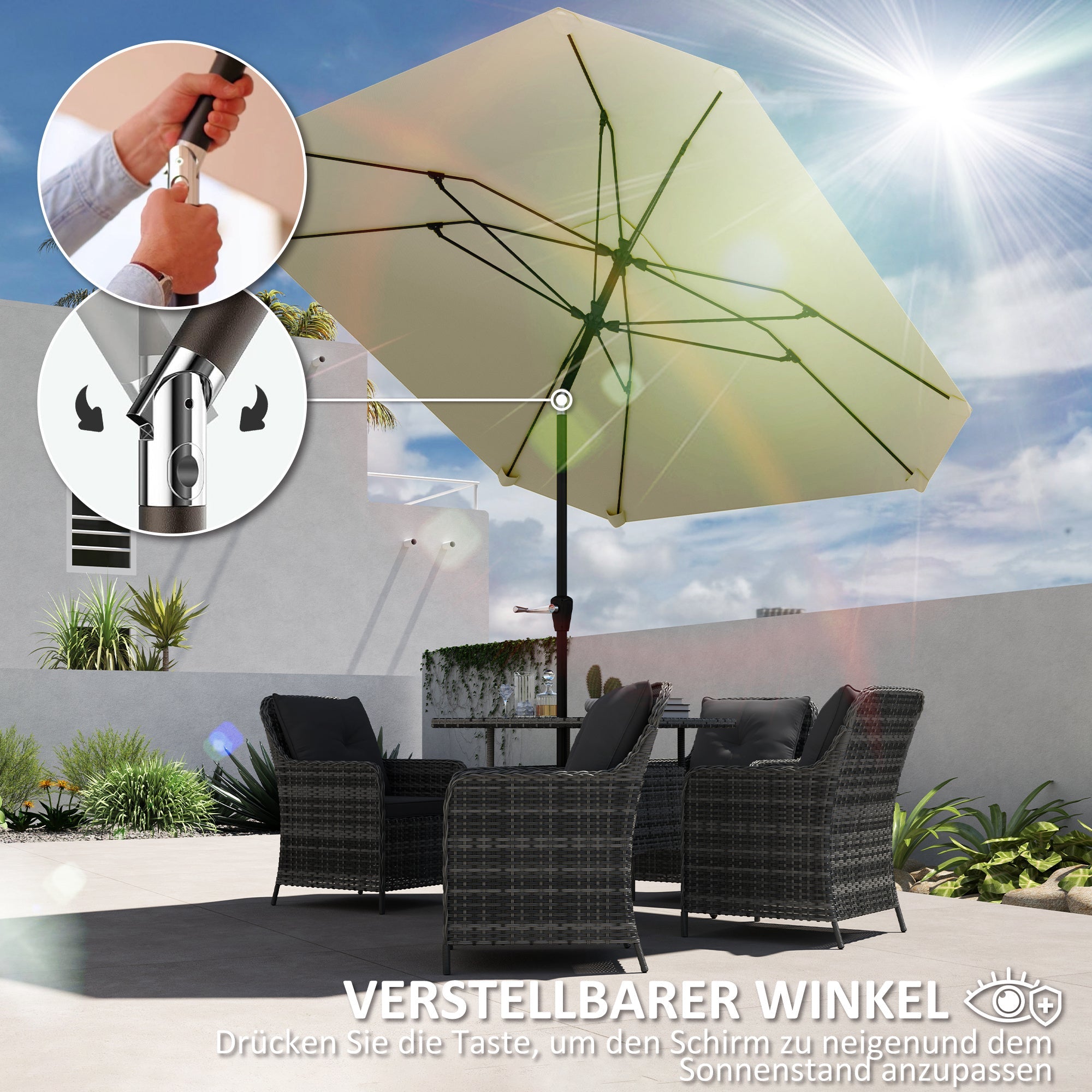 Logidon parasol 233 cm beige achthoekig met klapfunctie