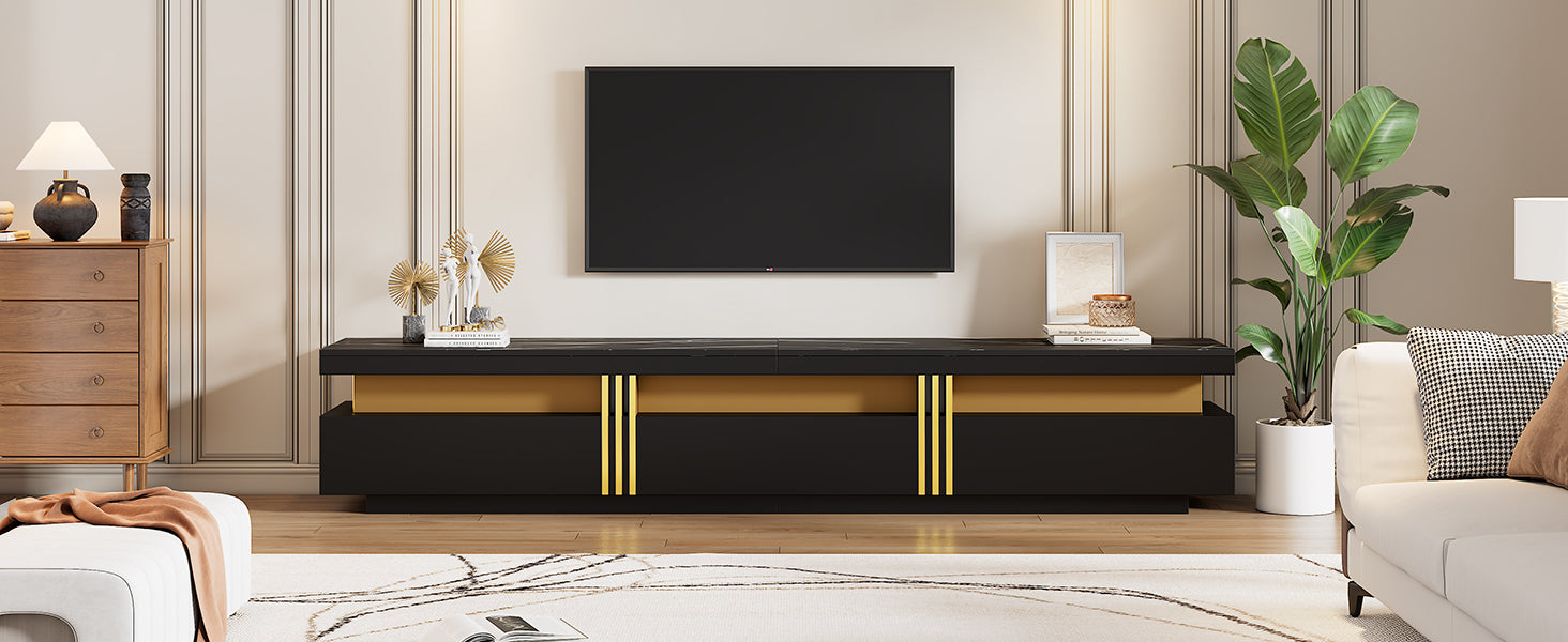 Logidon Zwarte tv-wandmeubelset 2 tv-kast salontafel marmerlook