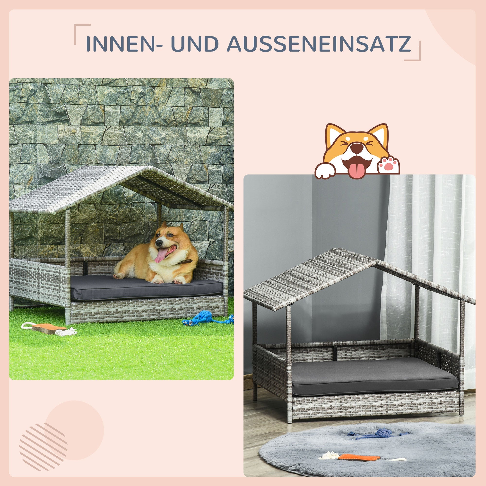 Logidon Rotan Hondenkennel met Kussen Grijs 69x98x70 cm