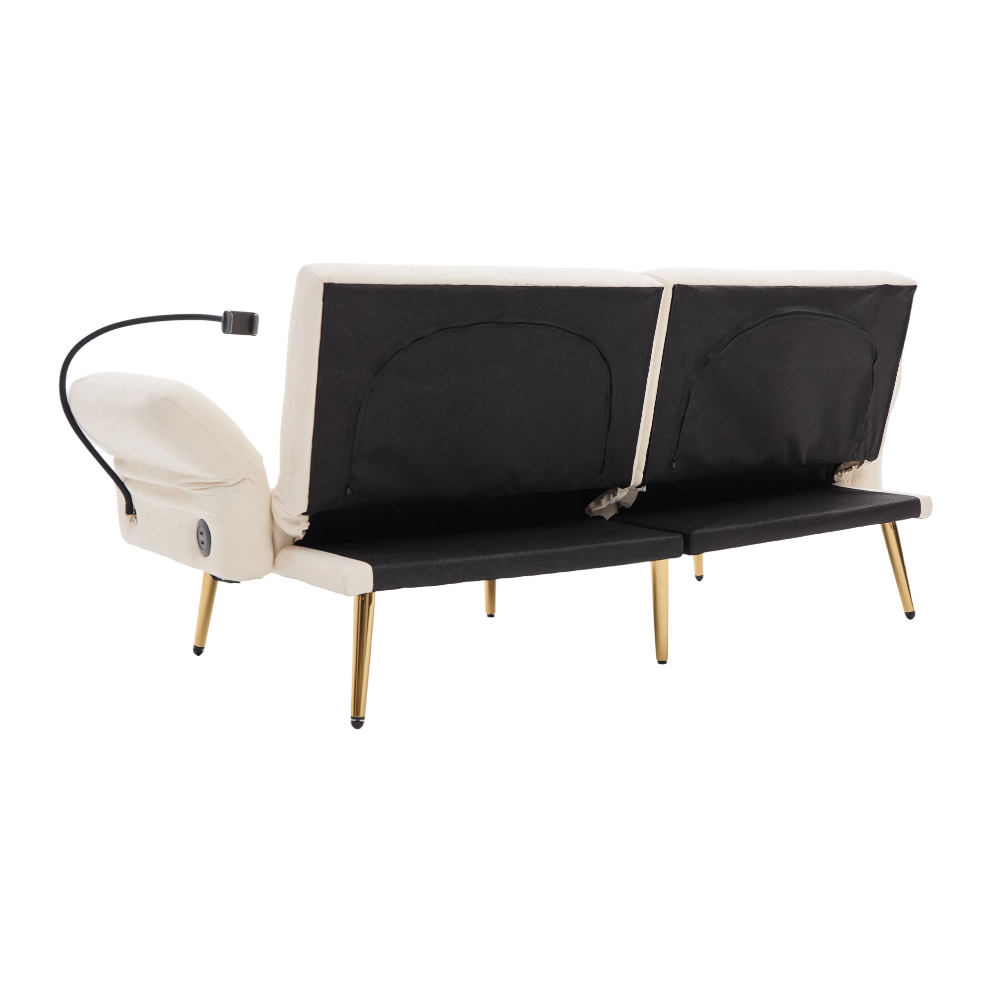 Logidon slaapbank tweezits beige fluweel met verstelbare rugleuning USB