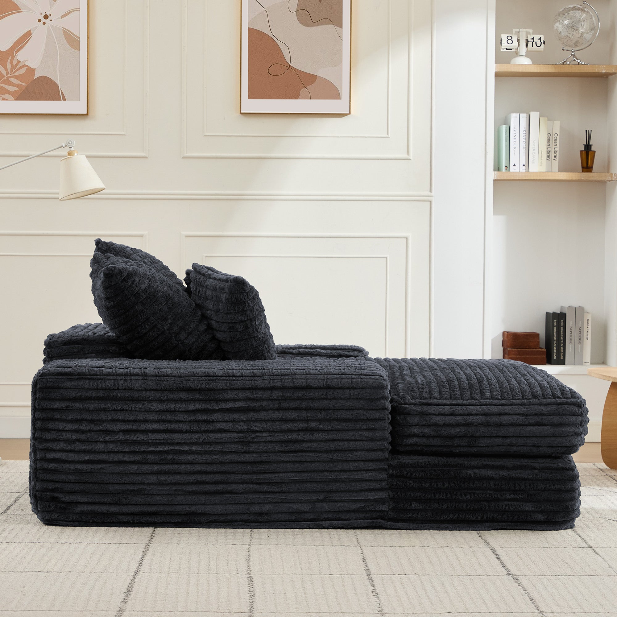 Logidon Luxe Cord Sofa Multifunctionele Slaapbank 4 Kussens Grijs