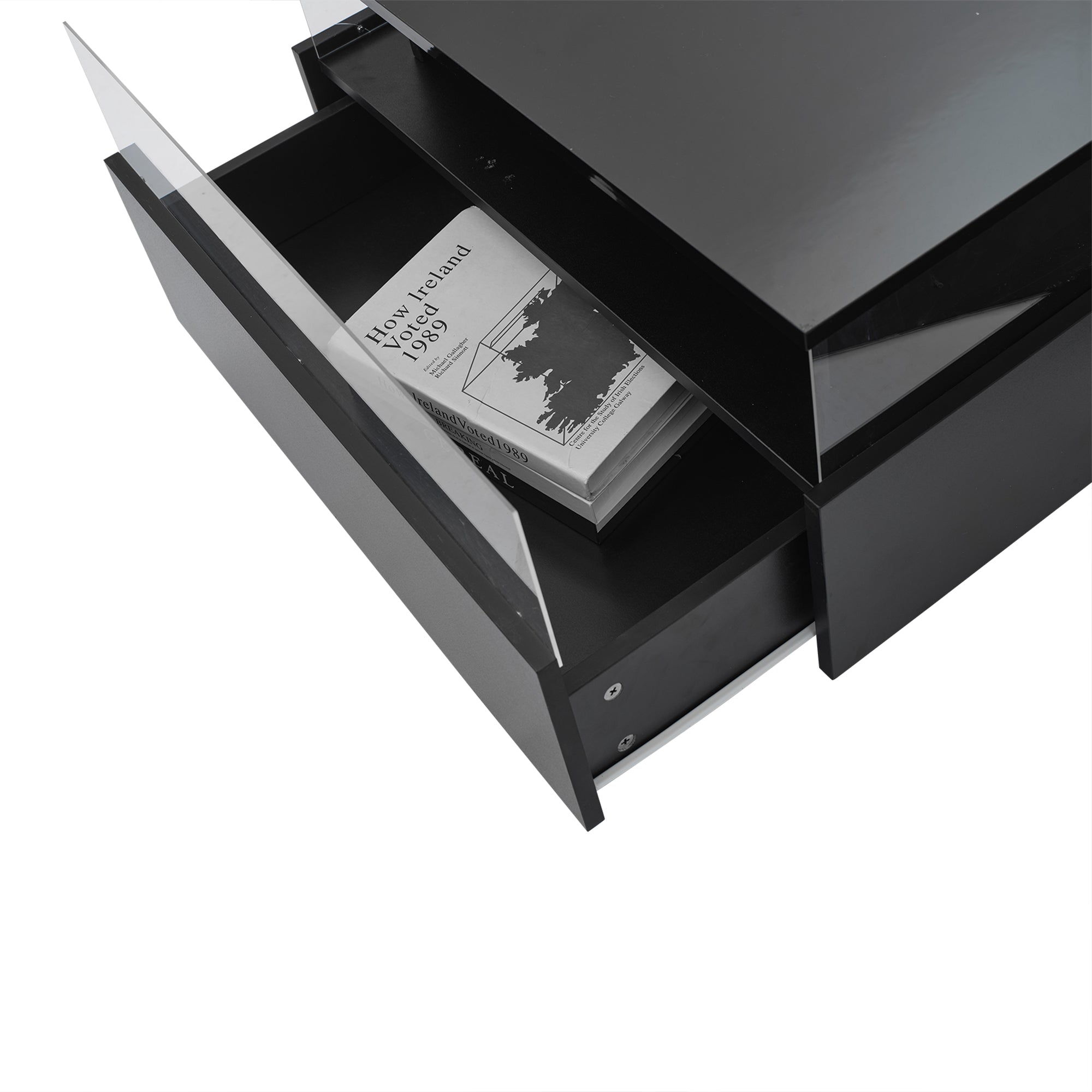 Logidon hoogglans LED salontafel 90x55x45 cm zwart 2 lades