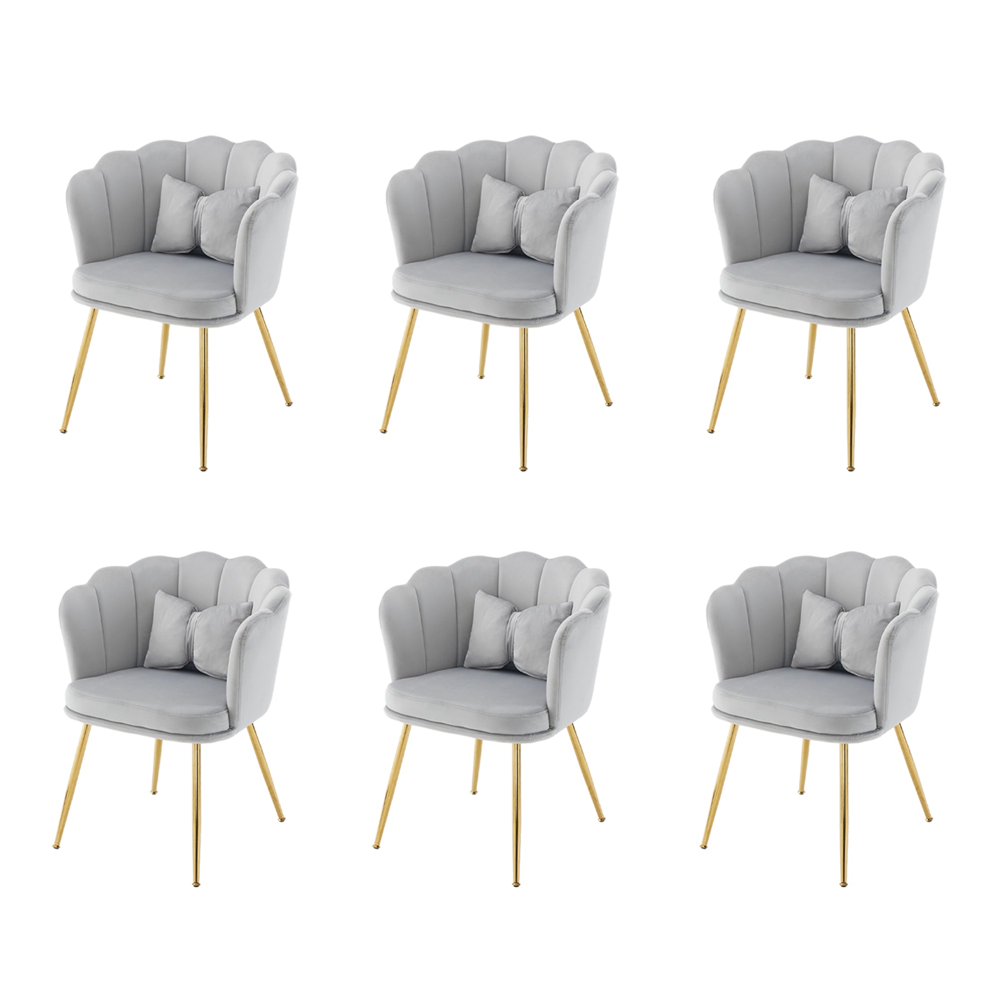 Logidon Set of 6 Velvet Chairs with Flower Backs and Golden Legs