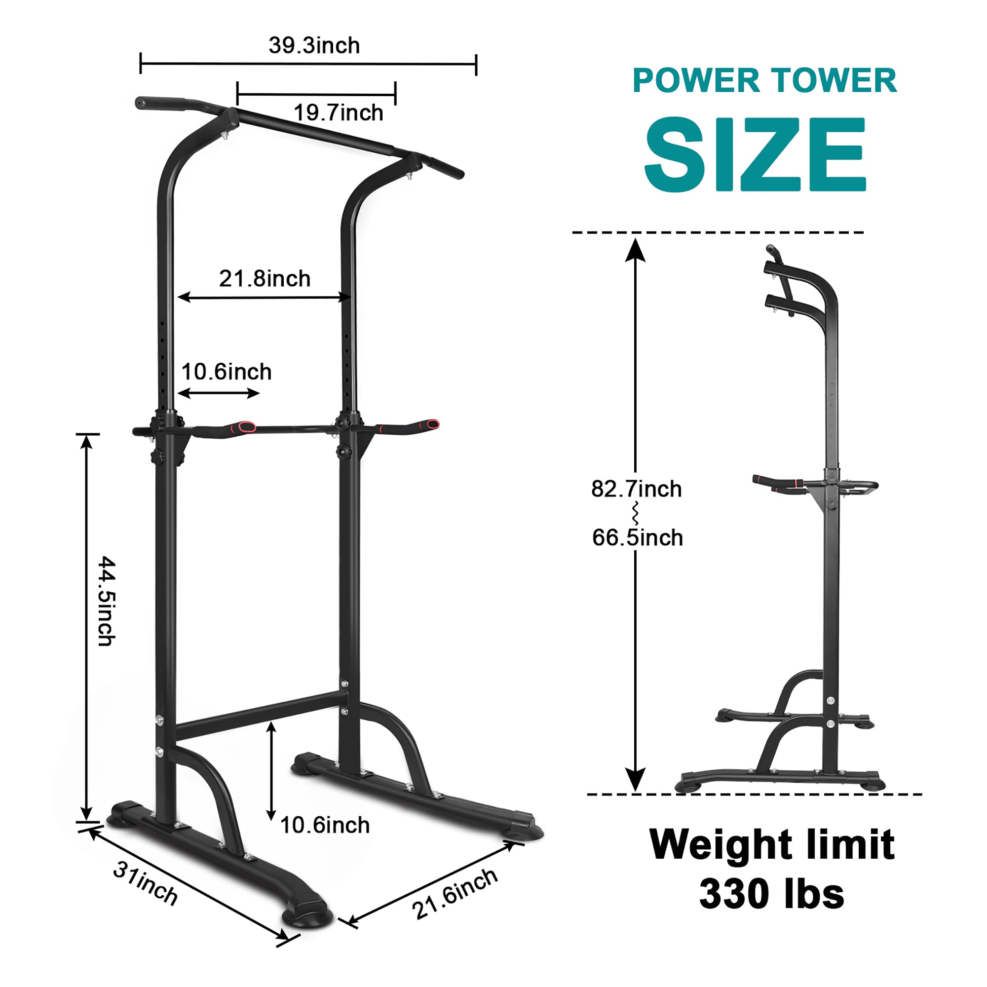 Logidon Power Tower Verstelbaar Dipstation en Optrekstang Zwart