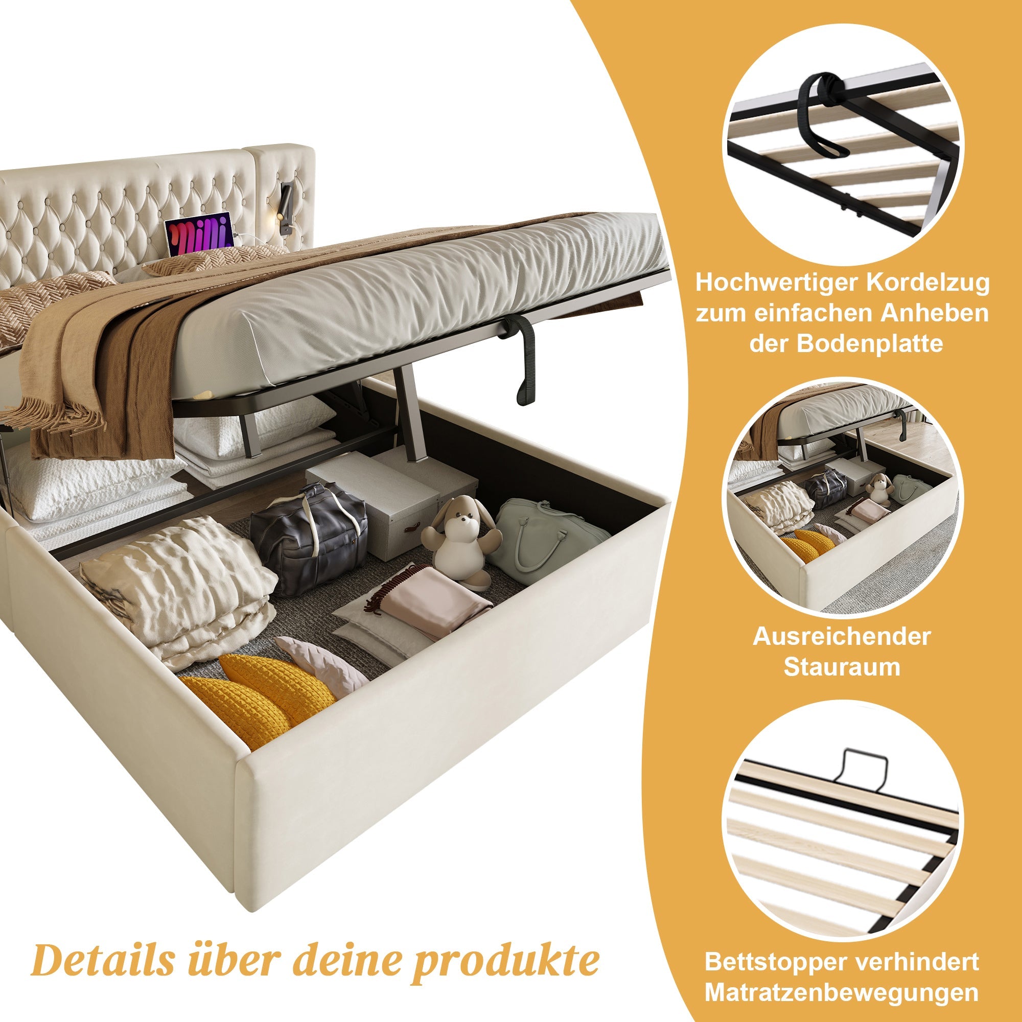 Logidon bedsysteem beige 160x200 cm hydraulisch opbergmatras
