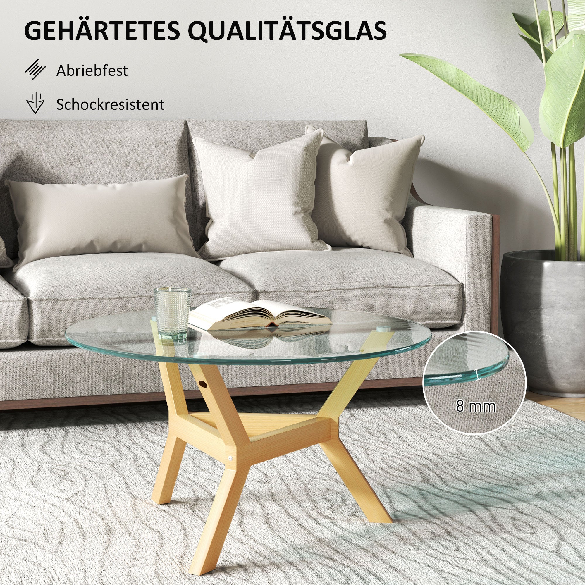 Logidon Salontafel Gehard Glas Ø80 Transparant Verstelbare Voetkussens