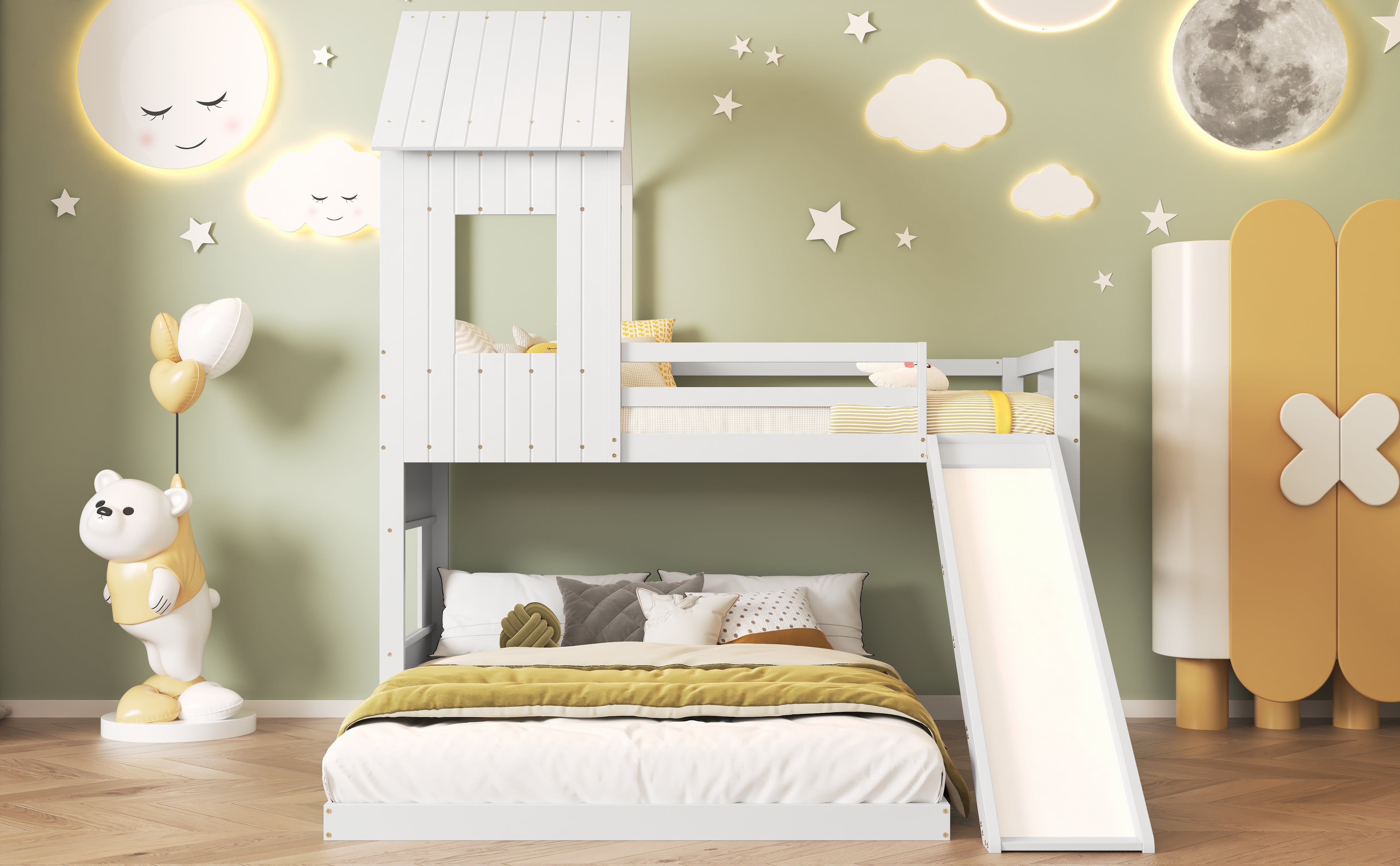 Logidon Stapelbed Met Glijbaan Wit 90x200cm en 140x200cm