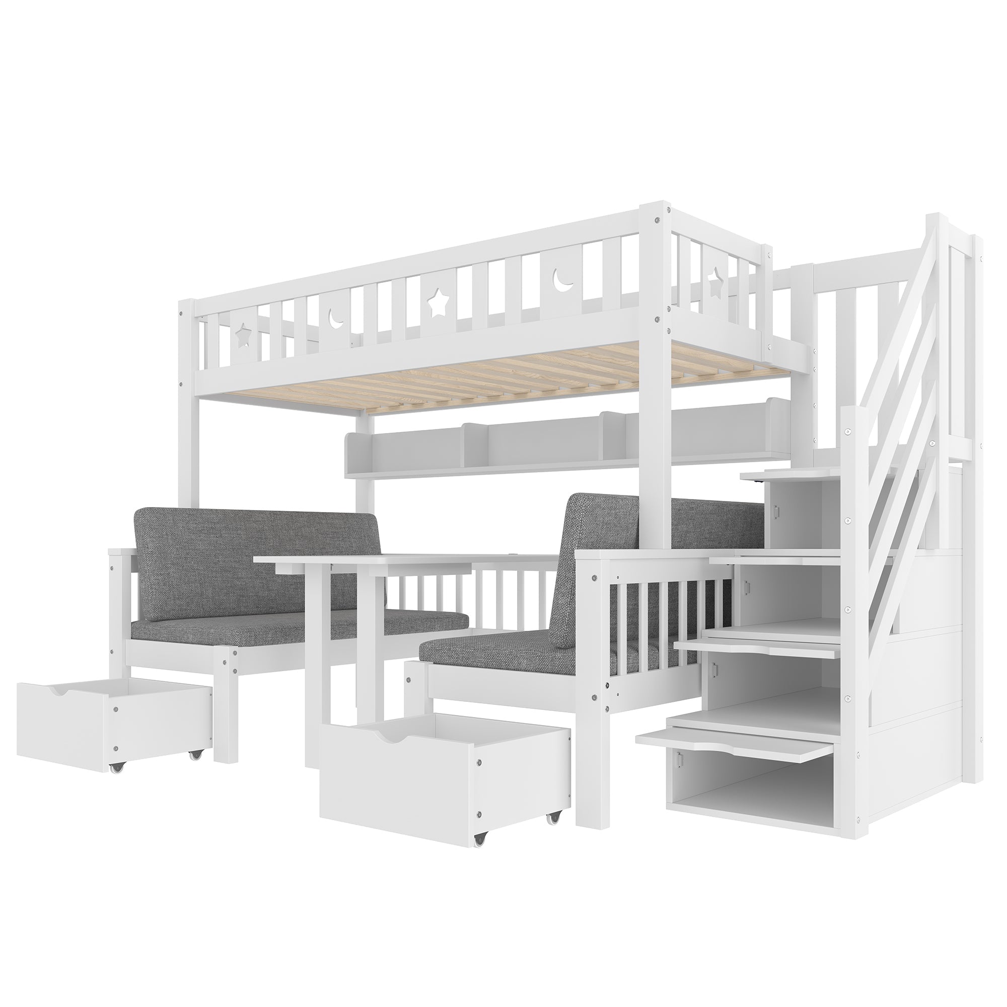 Logidon hoogslaper 90x200 cm wit 2-in-1 bed en bureau