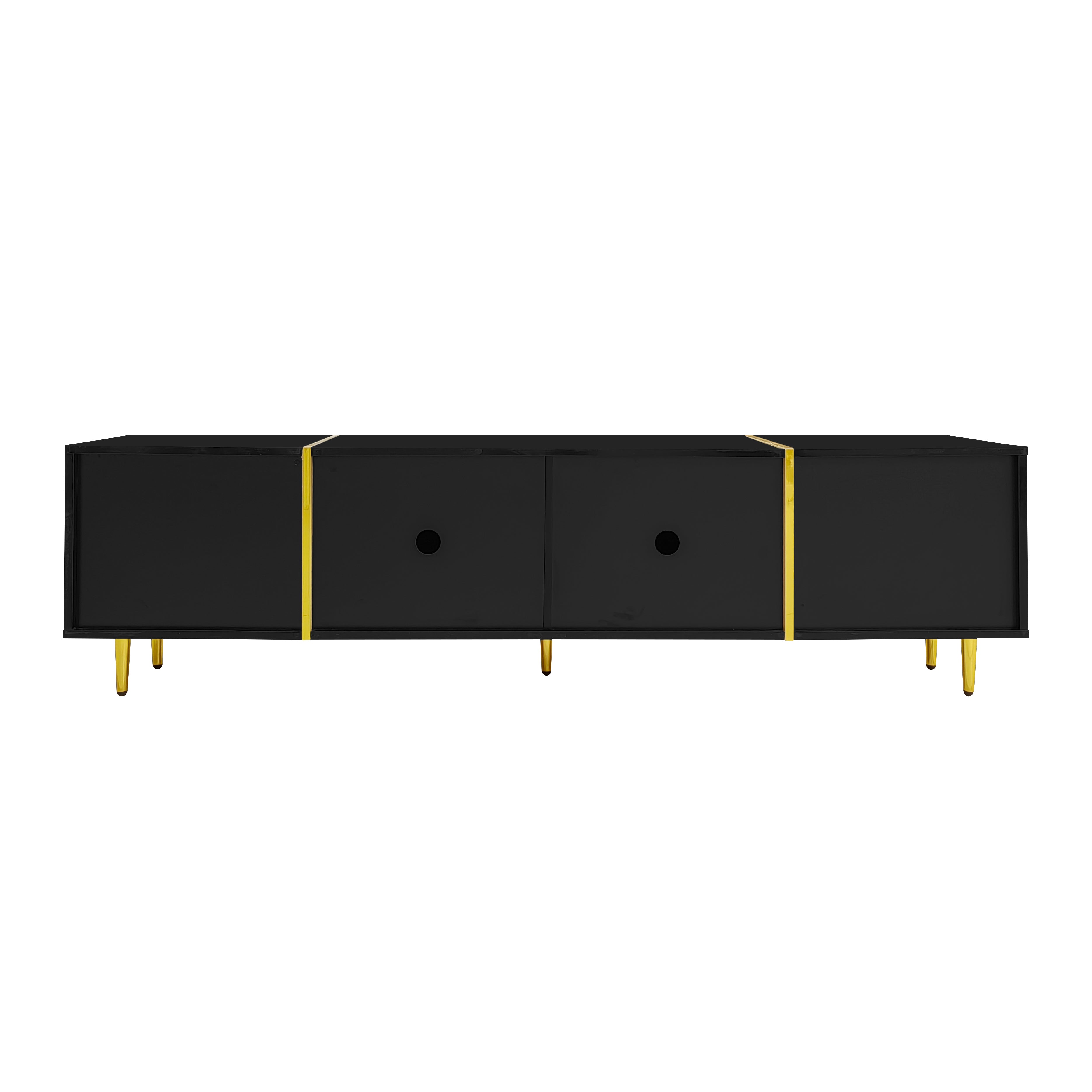 Logidon high-gloss TV cabinet 170 cm black-gold, 4 doors, modern