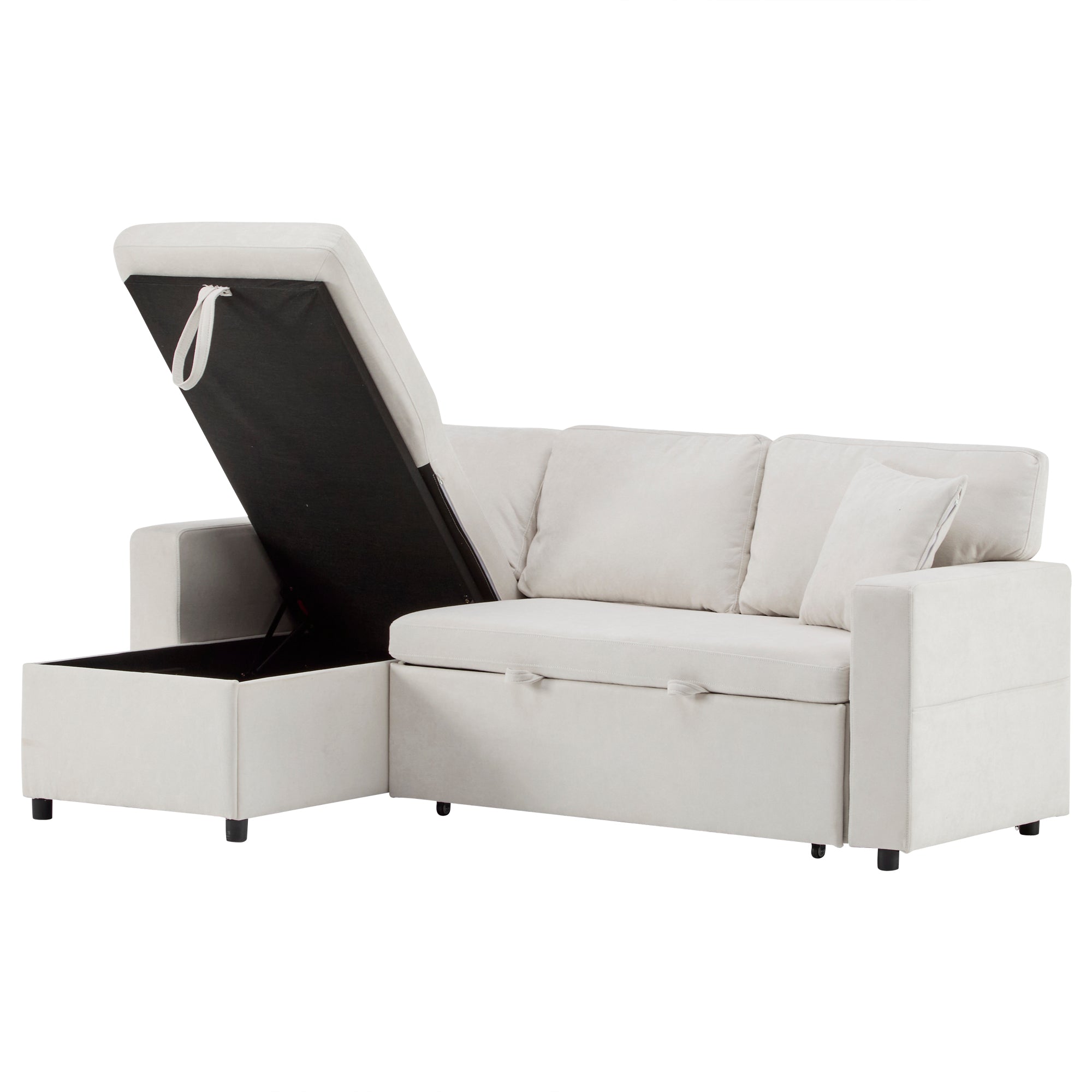 Logidon corner sofa bed L-shape extendable beige with bed box shelf